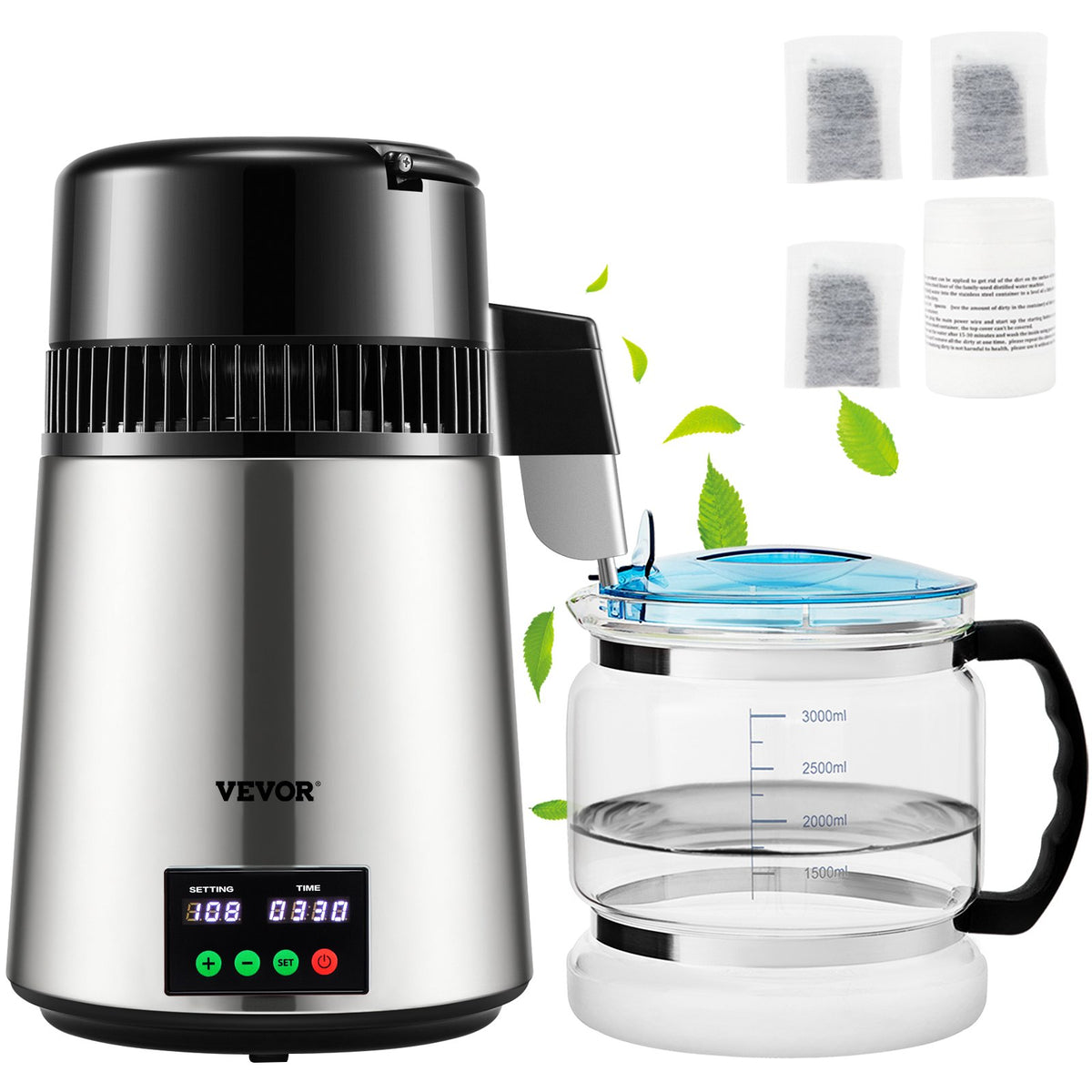 VEVOR 4L Water Distiller 1L/H Distilled Water Maker Timing &amp; Temp Display Silver