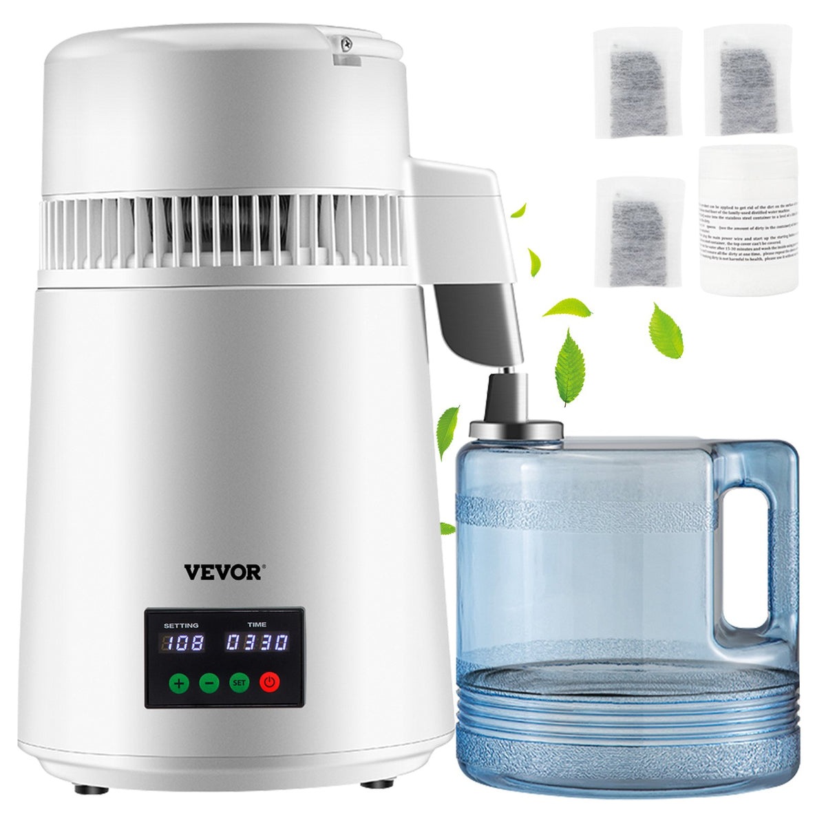 VEVOR 4L Water Distiller 1L/H Distilled Water Maker Timing &amp; Temp Display White