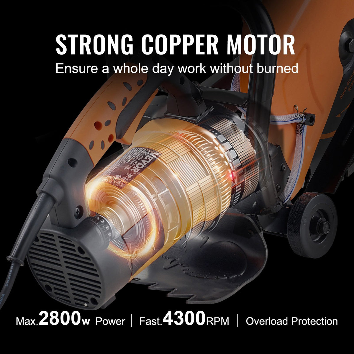 VEVOR Electric Concrete Saw, 14 in, 2000 W Motor Circular Saw Cutter with Max. 5 in Adjustable Cutting Depth, Wet Disk Saw Cutter Includes Water Line, Pump and Blade, for Stone, Brick