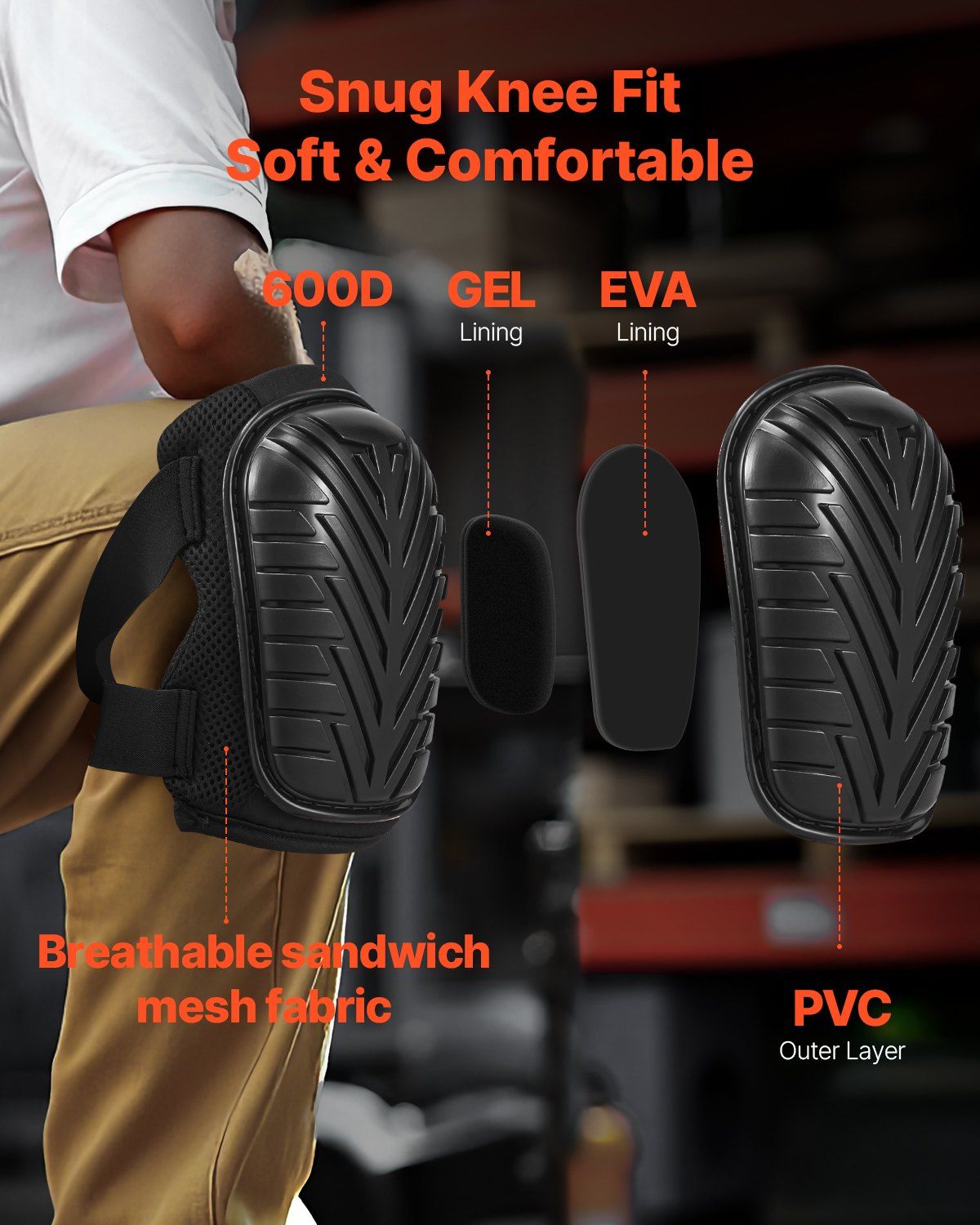 Knee Pads for Work, Heavy Duty Construction Knee Pads with Adjustable Straps & Rivets, Thick Gel Knee Pads with Foam Cushion for All-Round Knee Protection, Fit Men & Women for Flooring Gardening