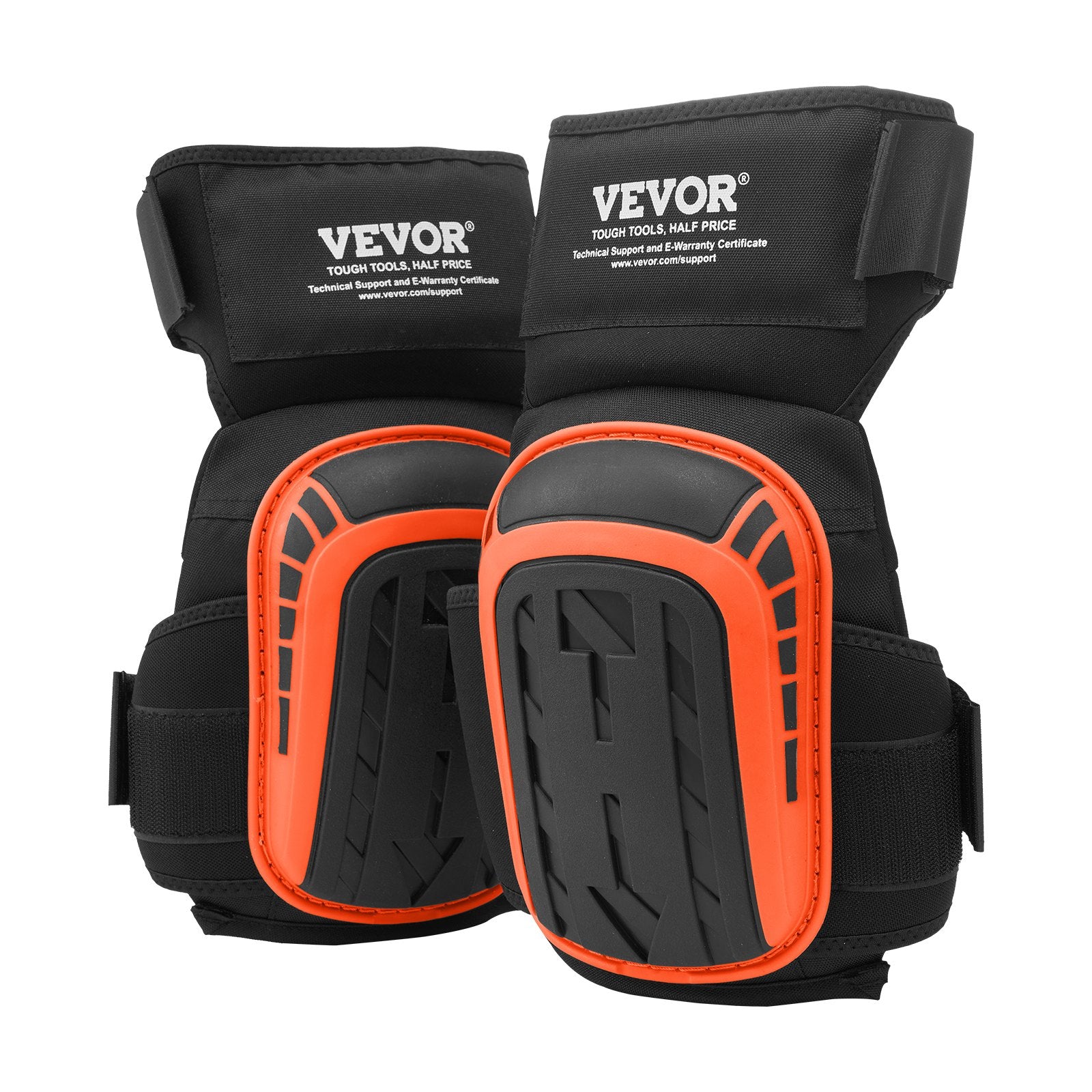 VEVOR Knee Pads for Work, Extended Heavy Duty Construction Knee Pads with 2 Extension Straps, Anti-slip Foam Gel Knee Pads, Men & Women, for Gardening Flooring Roofing and Cleaning, Black and Orange
