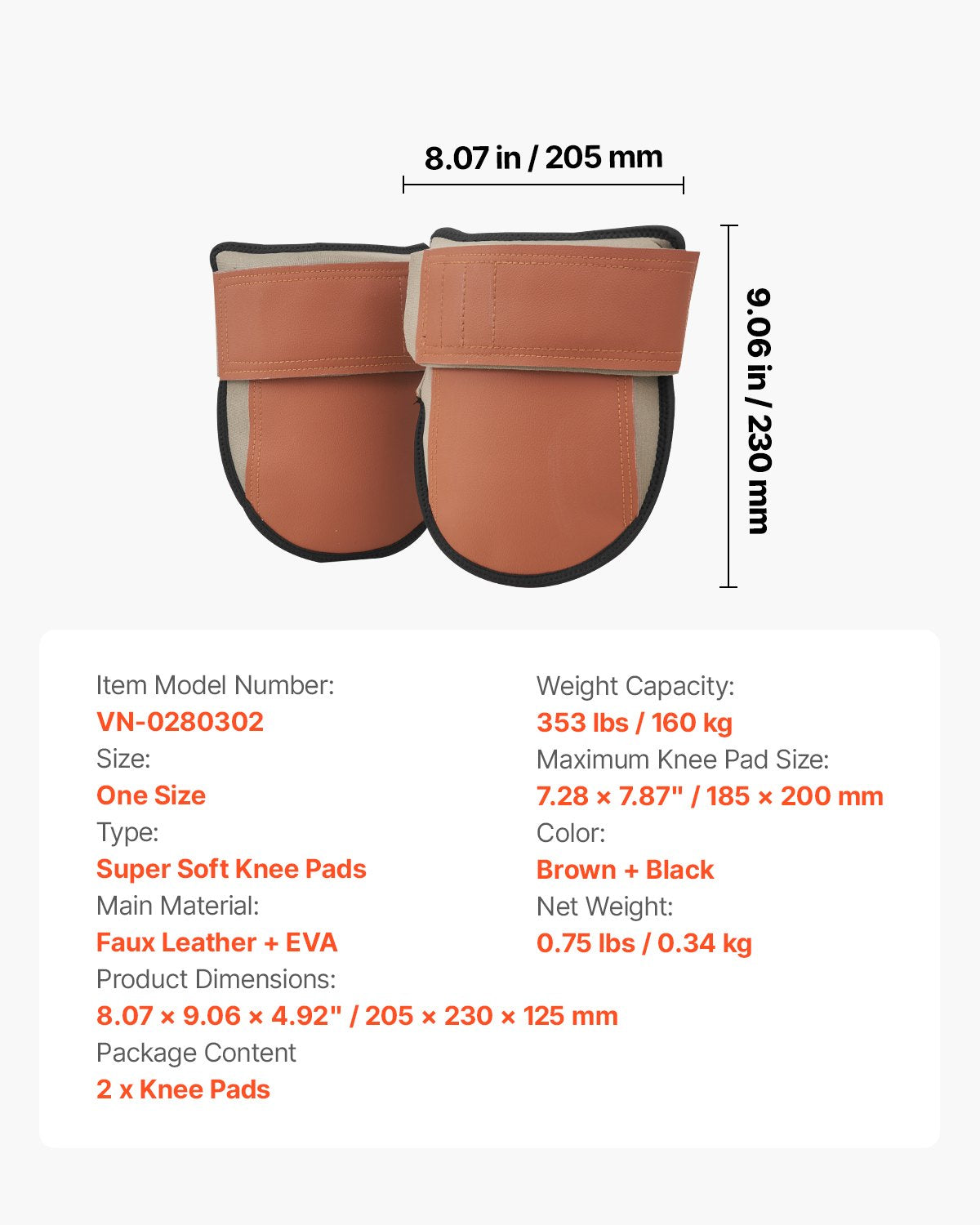 VEVOR Knee Pads for Work, Durable Leather Construction Pads, Machine Washable Work Knee Pads, Easy to Wear and Take off, Extra Thick Knee Support for Gardening Flooring and Cleaning, Black and Brown