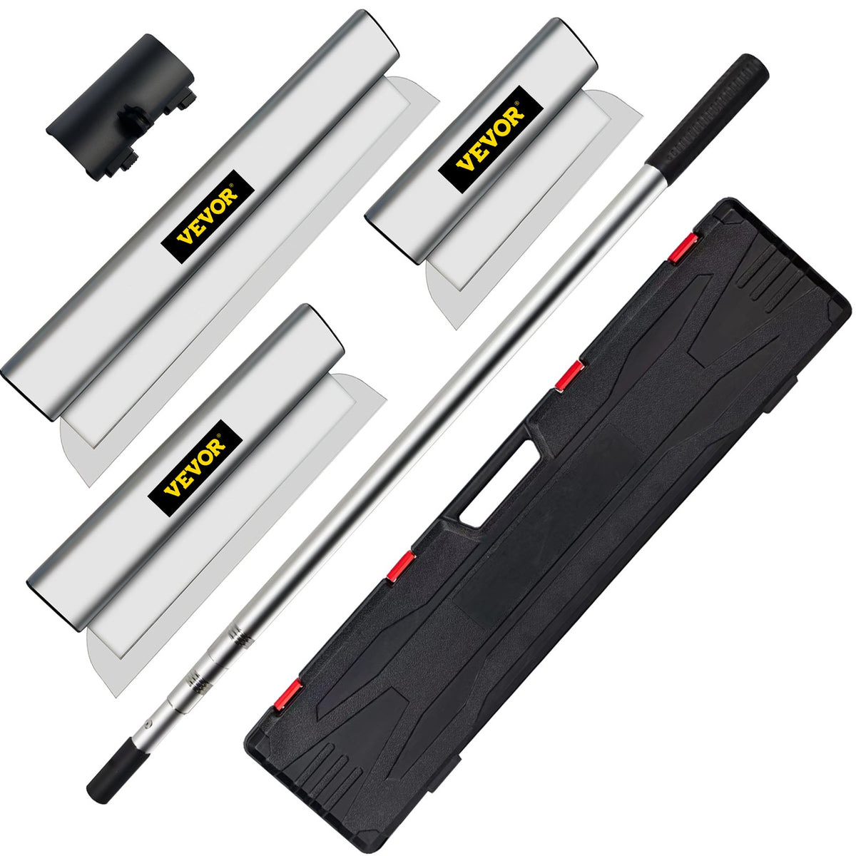 VEVOR Skimming Blade Set,10"+16"+24" Blades + 35"-78" Extension Handle，European Stainless Steel Construction Knife, Aluminum Blade Profile Smoothing Knockdown Spatula for Gyprock/Drywall/Wall-Boa