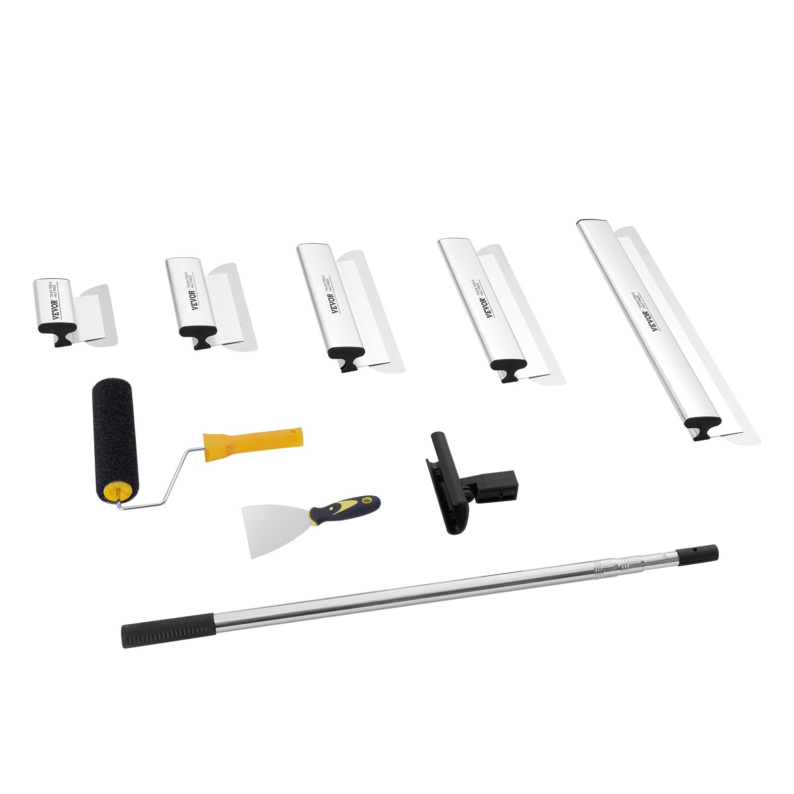VEVOR Drywall Skimming Blade Set, 7/10/14/16/24 in Skimming Blades + 34 - 81.6 in Extension Handle Pole, Stainless Steel Knife Professional Skim Coat Tools, for Gyprock/WallBoard/Plasterboard