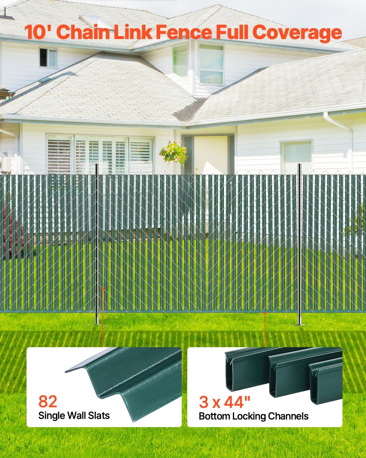 Bottom Locking Privacy Slats, Single-Wall Vertical Bottom-Locking Slats for Chain-Link Fence, High-Density HDPE Chain Link Slats Ideally Fit 1.5 m High Fence for Garden Farm Sports Field(Green)