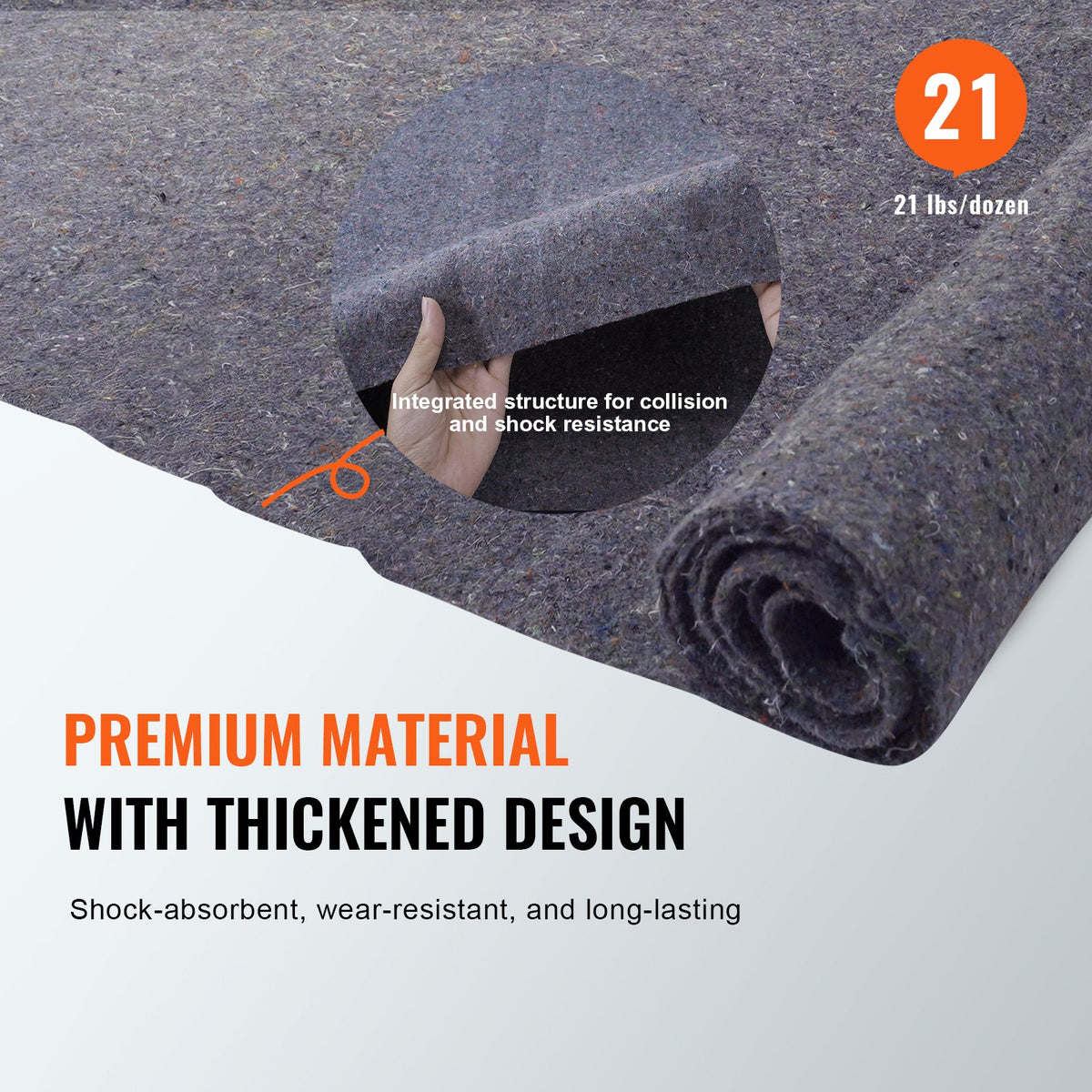 VEVOR Moving Blankets, 1829 x 1372 mm, 12 kg/dz Weight, 12 Pack, Professional Recycled Cotton Packing Blanket, Large Heavy Duty Shipping Mover Pads Perfect for Protecting Furniture, Floors, Appliances