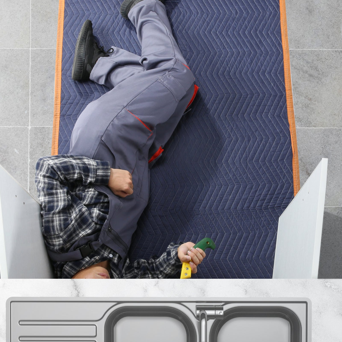 VEVOR Moving Blankets, 2032 x 1829 mm, 29.5 kg/dz, 12 Packs, Professional Non-Woven & Recycled Cotton Packing Blanket, Heavy Duty Mover Pads for Protecting Furniture, Floors, Appliances, Blue/Orange