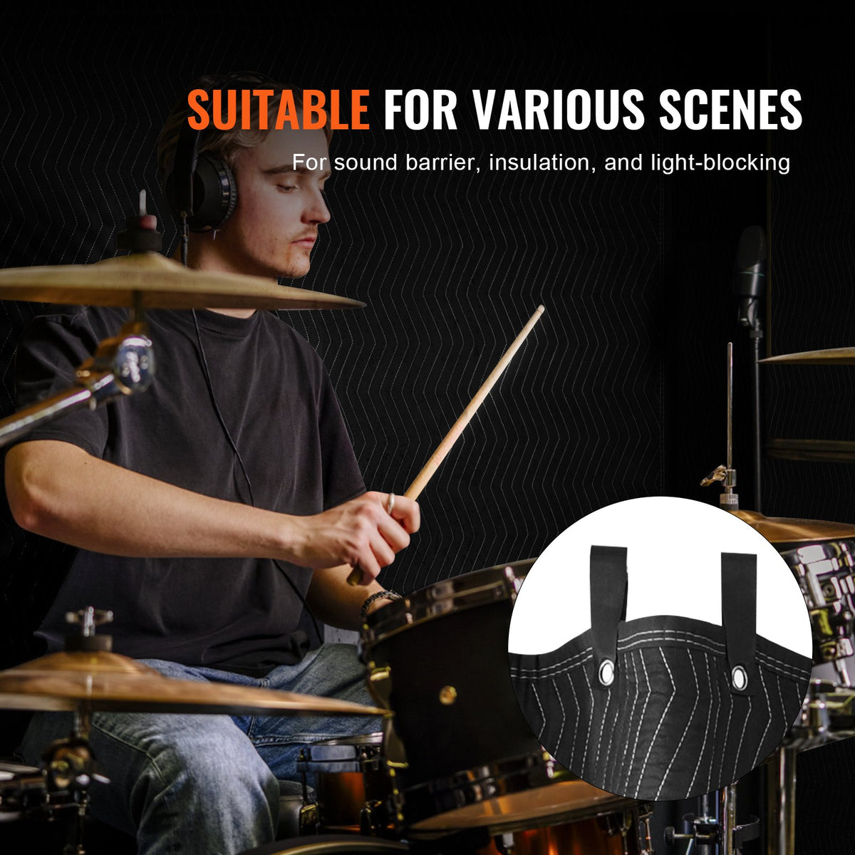 VEVOR Sound Dampening Blanket, 2438 x 2032 mm Extra Large Studio Grommeted Soundproof Blanket with Grommets, Light Blocker for Door Acoustic Noise Blocking Blanket Studio Sound Absorption Sheet, Black