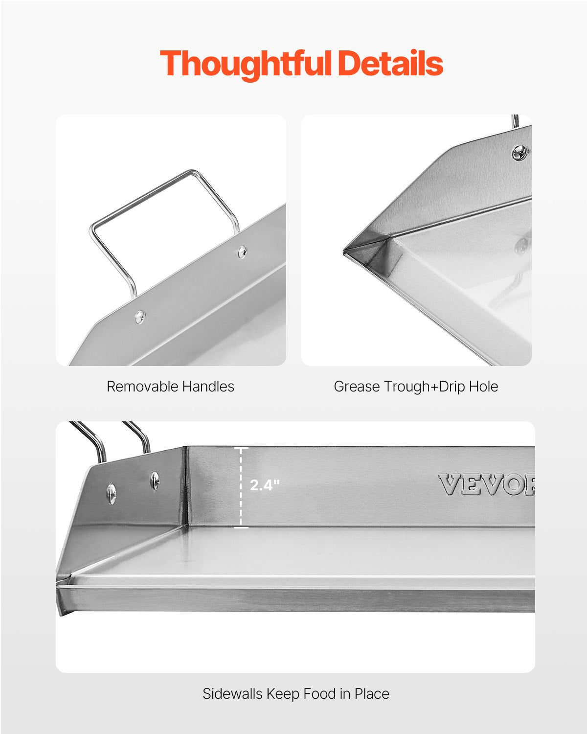 VEVOR Stainless Steel Griddle, 18x16 inch Universal Flat Top Rectangular Plate, Gas Grill Griddle for BBQ Grill, Teppanyaki, Portable Family Cookware with Handle, for Camping Tailgating Party