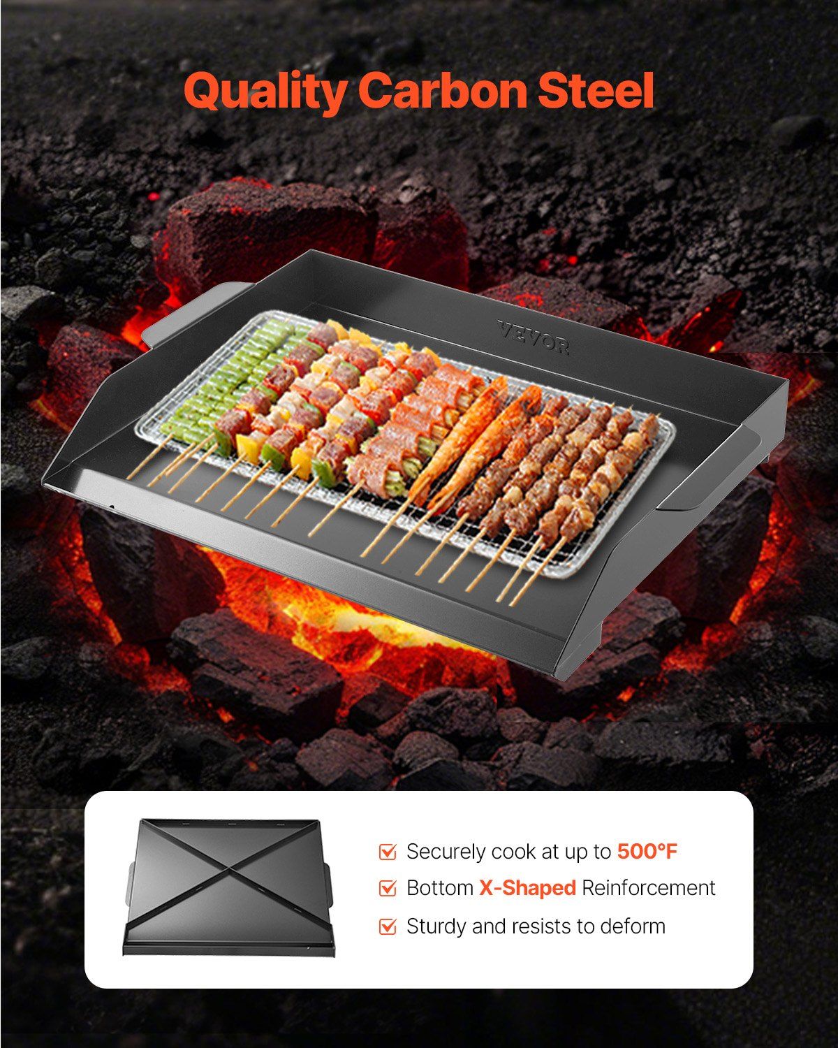 Carbon Steel Griddle, 22x16 inch Universal Flat Top Rectangular Plate, Gas Grill Griddle for BBQ Grill, Teppanyaki, Portable Family Cookware, for Camping Tailgating Party, Black