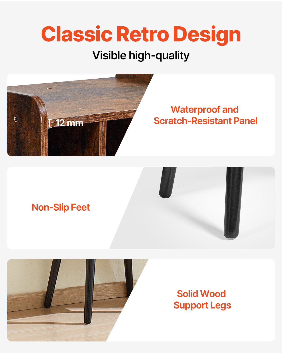 Record Player Stand, 2 Tiers Turntable Stand with 4 Cabinets, Holds up to 100 Albums, Wooden Vinyl Record Storage Cabinet with Display Shelf for Bedroom, Living Room, Brown