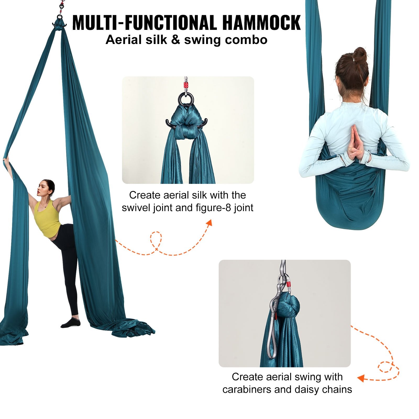 VEVOR Aerial Silk & Yoga Swing, 8 m Length, Aerial Yoga Hammock Kit with 100gsm Nylon Fabric, Full Rigging Hardware & Easy Set-up Guide, Antigravity Flying for All Levels Fitness Bodybuilding, Green