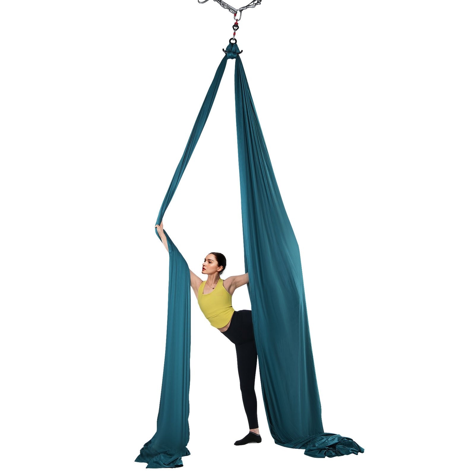 VEVOR Aerial Silk & Yoga Swing, 8 m Length, Aerial Yoga Hammock Kit with 100gsm Nylon Fabric, Full Rigging Hardware & Easy Set-up Guide, Antigravity Flying for All Levels Fitness Bodybuilding, Green