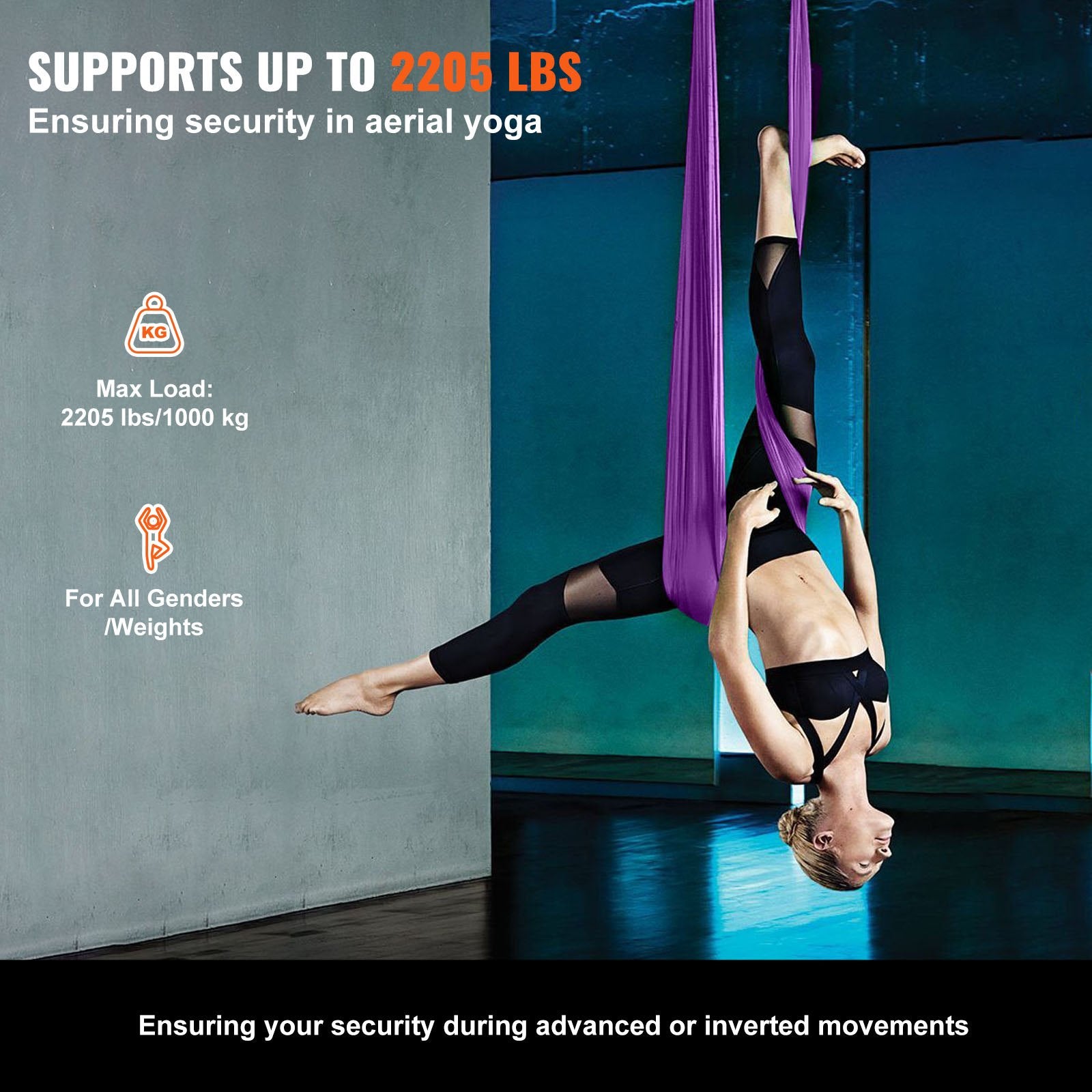 VEVOR Aerial Silk & Yoga Swing, 8 m Length, Aerial Yoga Hammock Kit with 100gsm Nylon Fabric, Full Rigging Hardware & Easy Set-up Guide, Antigravity Flying for All Levels Fitness Bodybuilding, Purple