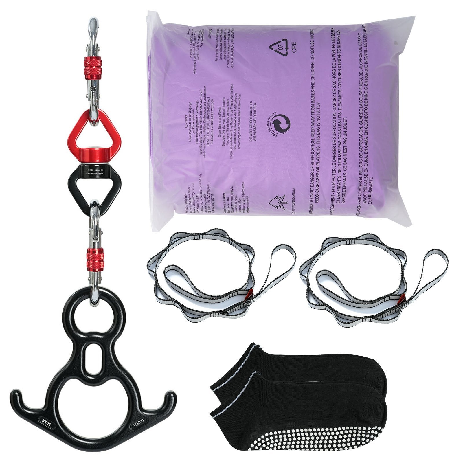 VEVOR Aerial Silk & Yoga Swing, 8 m Length, Aerial Yoga Hammock Kit with 100gsm Nylon Fabric, Full Rigging Hardware & Easy Set-up Guide, Antigravity Flying for All Levels Fitness Bodybuilding, Purple