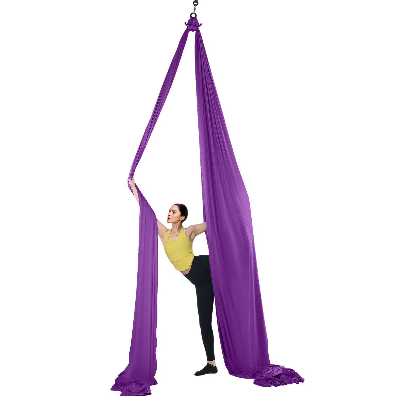 VEVOR Aerial Silk & Yoga Swing, 8 m Length, Aerial Yoga Hammock Kit with 100gsm Nylon Fabric, Full Rigging Hardware & Easy Set-up Guide, Antigravity Flying for All Levels Fitness Bodybuilding, Purple
