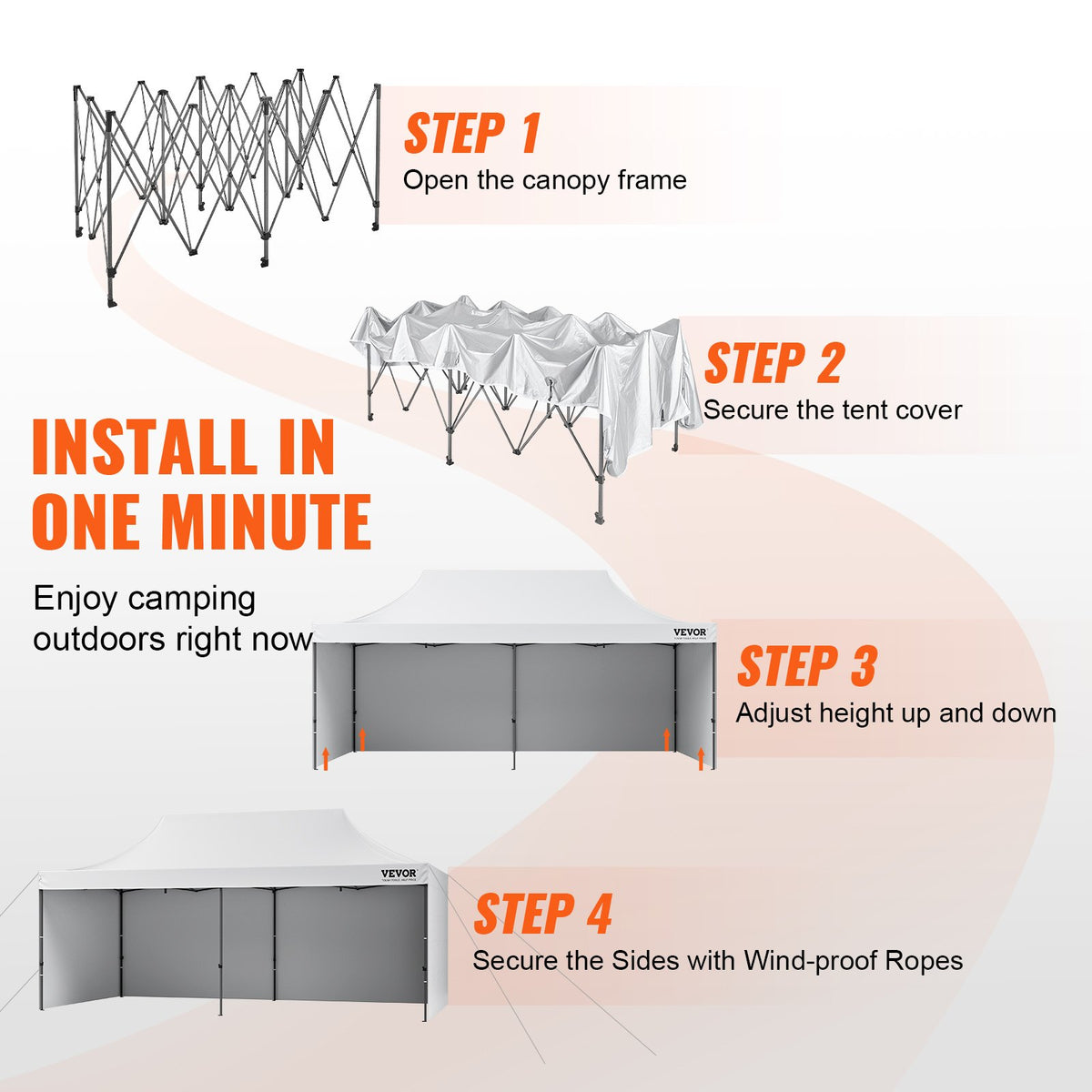 VEVOR Pop Up Canopy Tent Outdoor Gazebo Tent 10x20FT with Sidewalls & Bag White