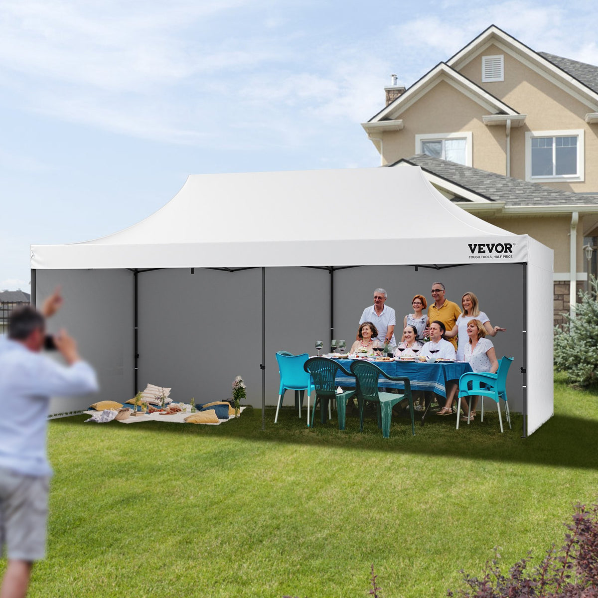 VEVOR Pop Up Canopy Tent Outdoor Gazebo Tent 10x20FT with Sidewalls & Bag White