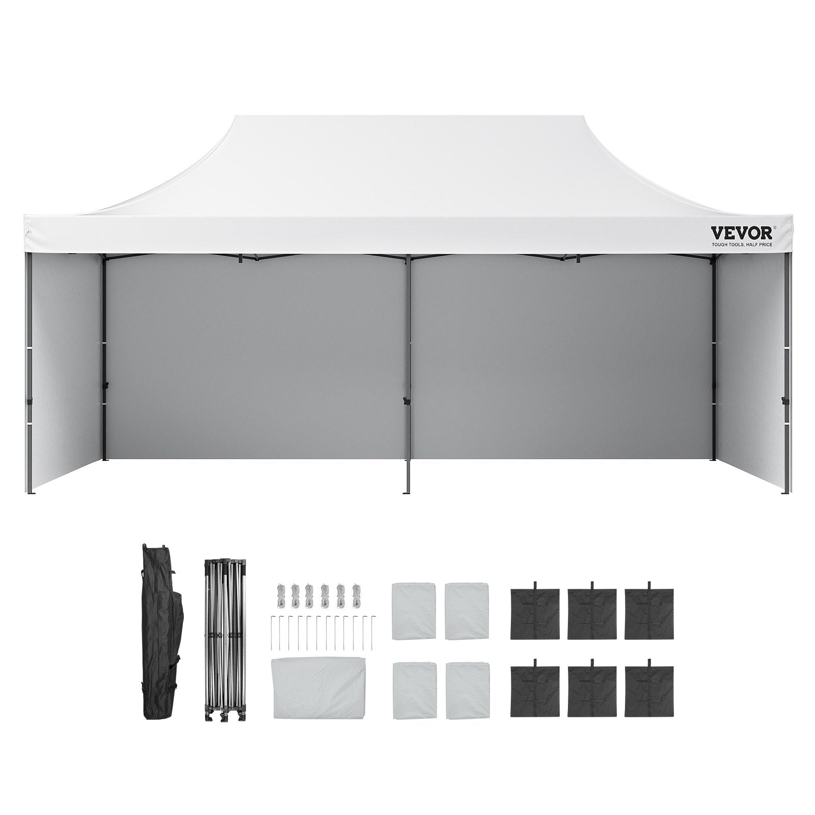 VEVOR Pop Up Canopy Tent Outdoor Gazebo Tent 10x20FT with Sidewalls & Bag White