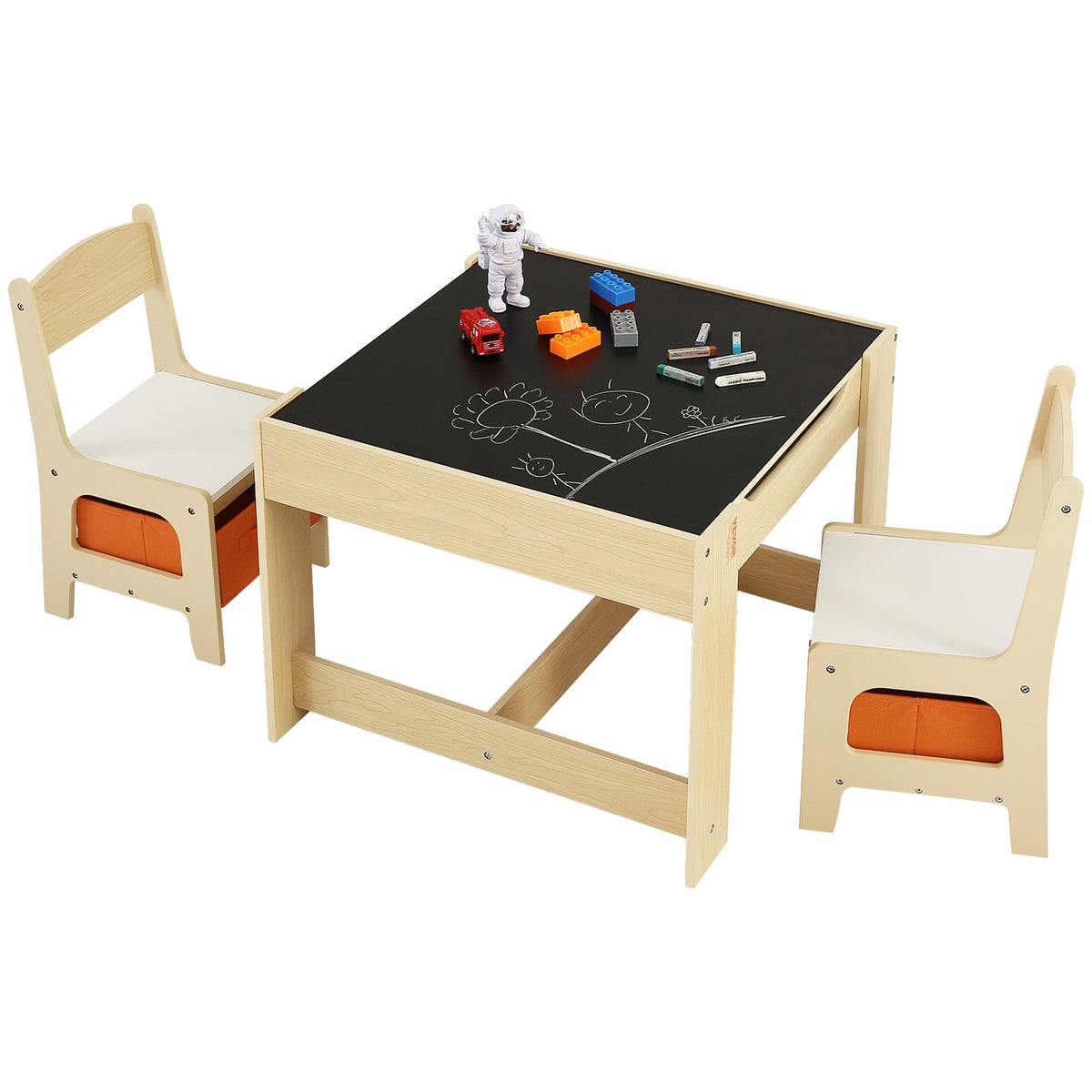 VEVOR Kids Table and Chair Set Wooden Activity Table with Storage Space &amp; Boxes