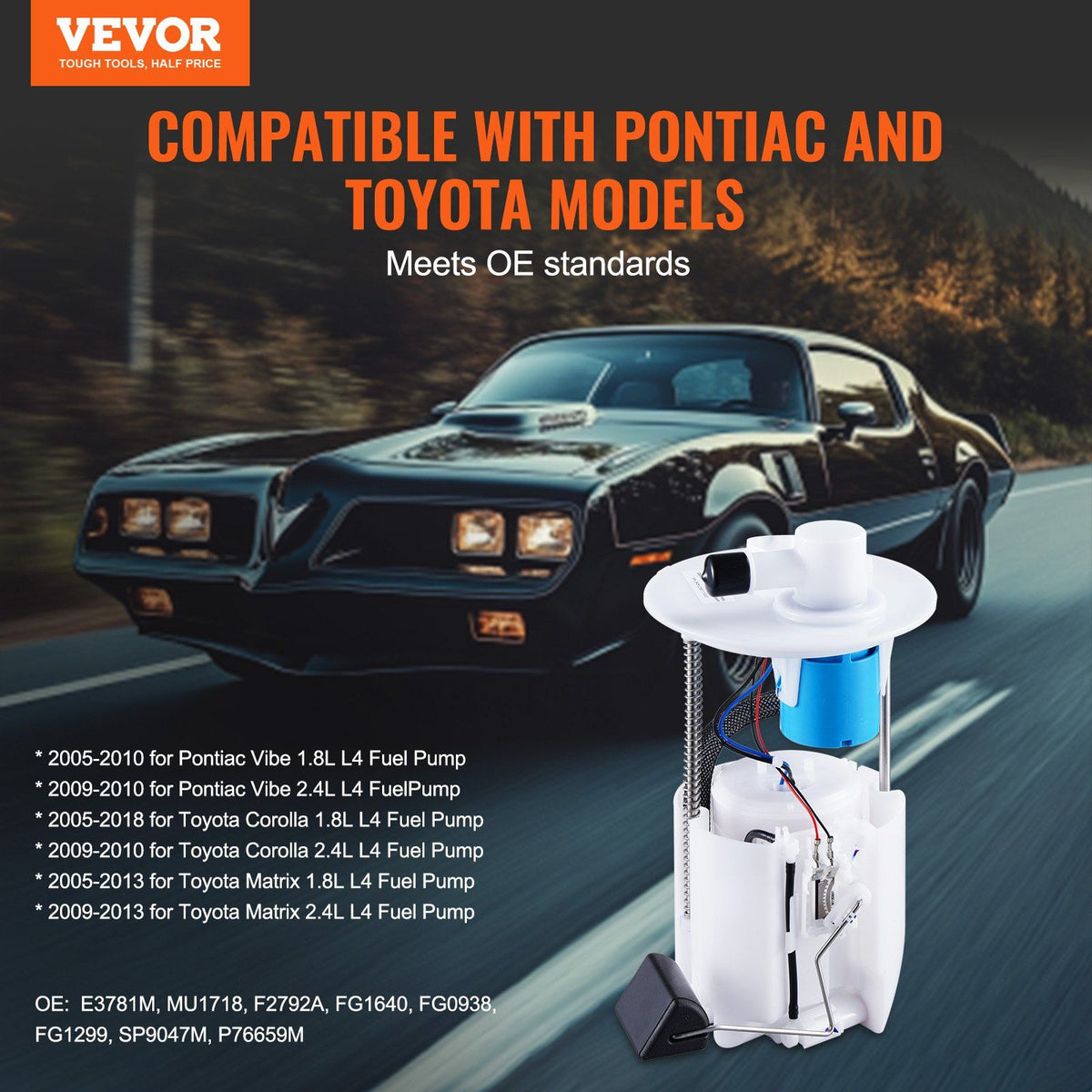 Electric Fuel Pump Module Assembly, Compatible with Pontiac Vibe 2005-2010, Toyota Corolla 2005-2018, Toyota Matrix 2005-2013, 1.8L 2.4L, Replace E3781M, MU1718, F2792A, FG1640, FG0938, FG1299