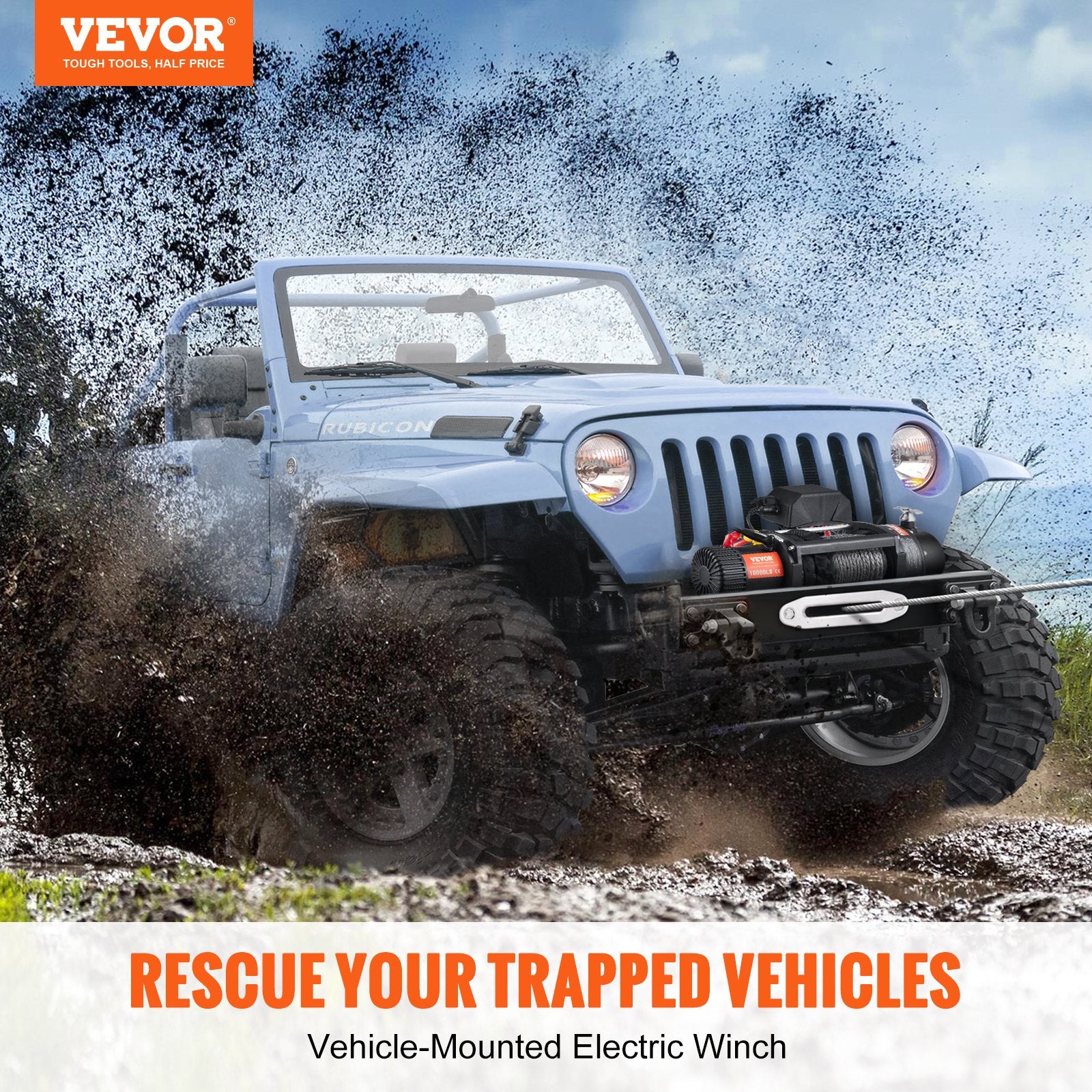 VEVOR Electric Winch, 4536 kg Load Capacity Nylon Rope Winch, IP67 8.9 mm x 25.9 m ATV Winch with Wireless Handheld Remote & Hawse Fairlead for Towing Jeep Off-Road SUV Truck Car Trailer Boat