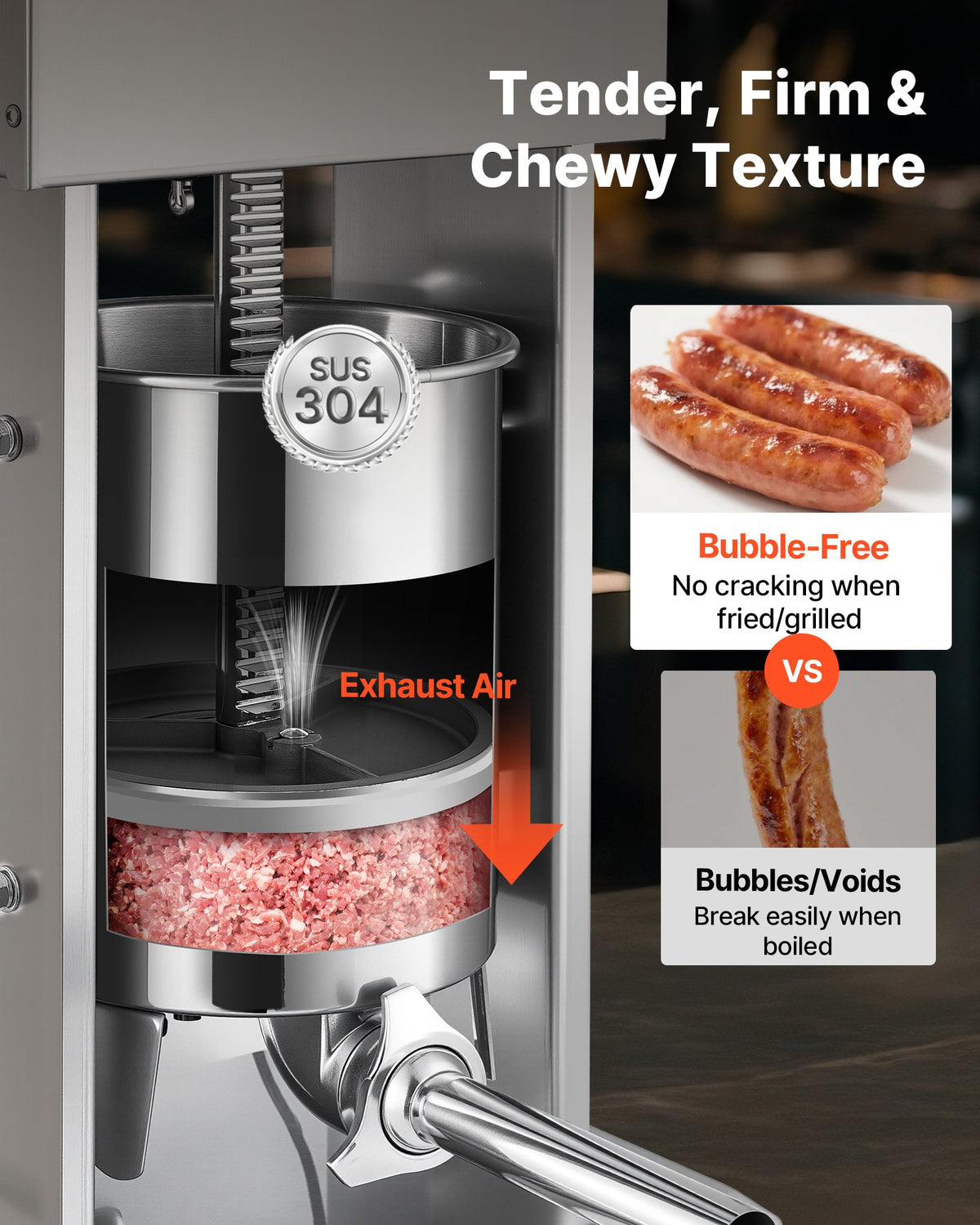 VEVOR Electric Sausage Stuffer, 33 LBS / 15 L Vertical Meat Stuffer, Stepless Speed Control and Foot Pedal, Stainless Steel Heavy Duty Sausage Filler with 4 Stuffing Tubes, for Commercial & Home Use