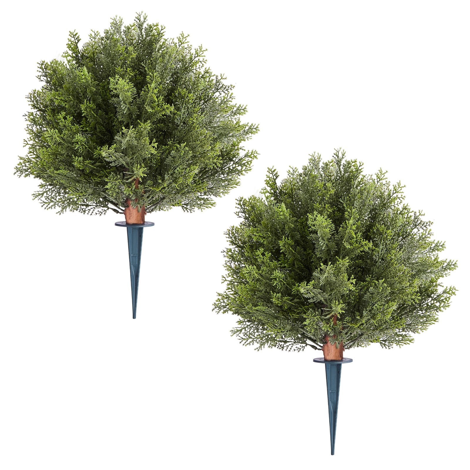 VEVOR Artificial Topiary Cypress Trees with Ground Spike, 2 Set 406mm Faux Shrubs & Bushes Potted Plants, Fake Silk Tree Look Real for Decor Front Porch Outdoor Indoor Patio Garden Balcony Backyard