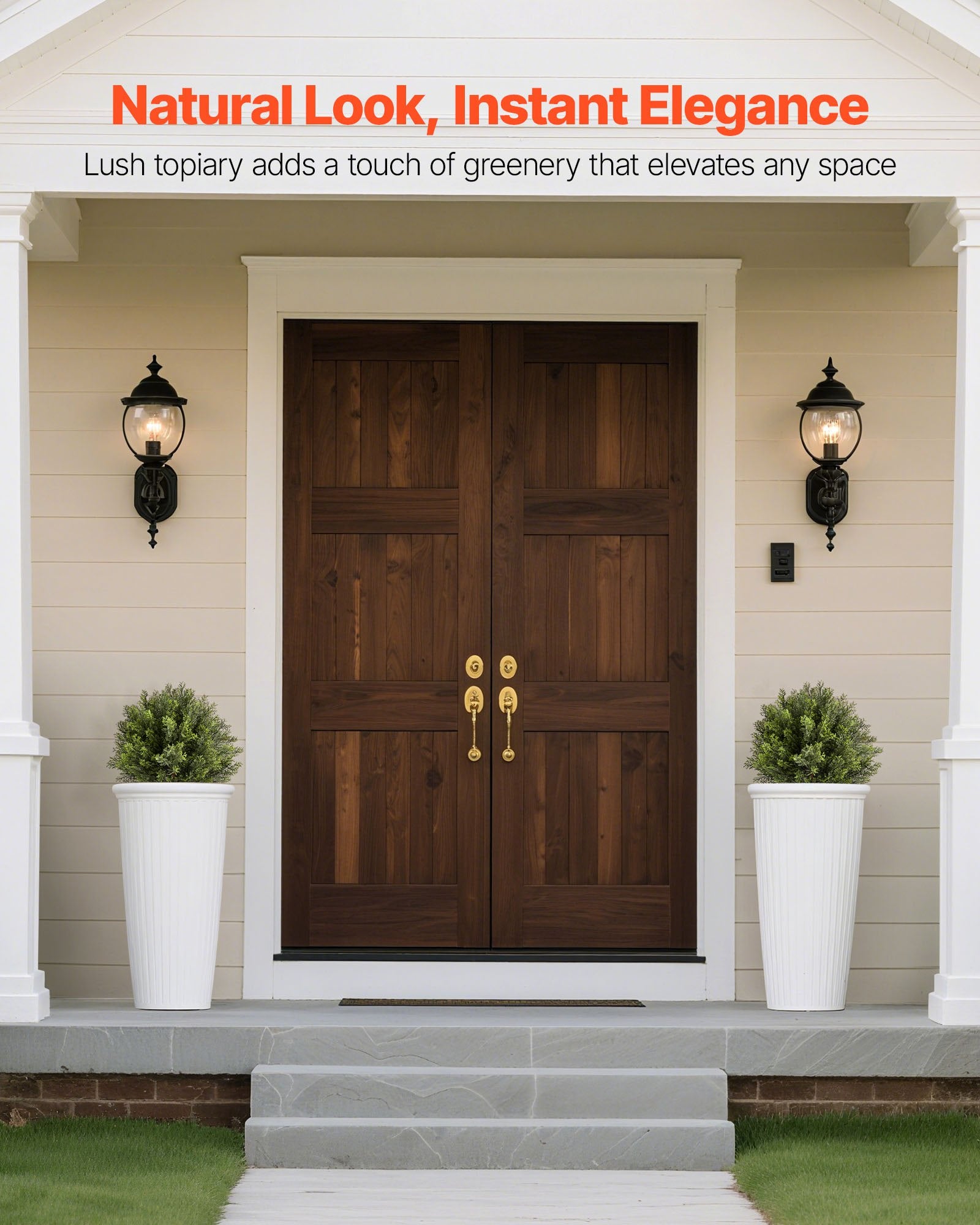 VEVOR Artificial Topiary Cypress Trees with Ground Spike, 2 Set 406mm Faux Shrubs & Bushes Potted Plants, Fake Silk Tree Look Real for Decor Front Porch Outdoor Indoor Patio Garden Balcony Backyard