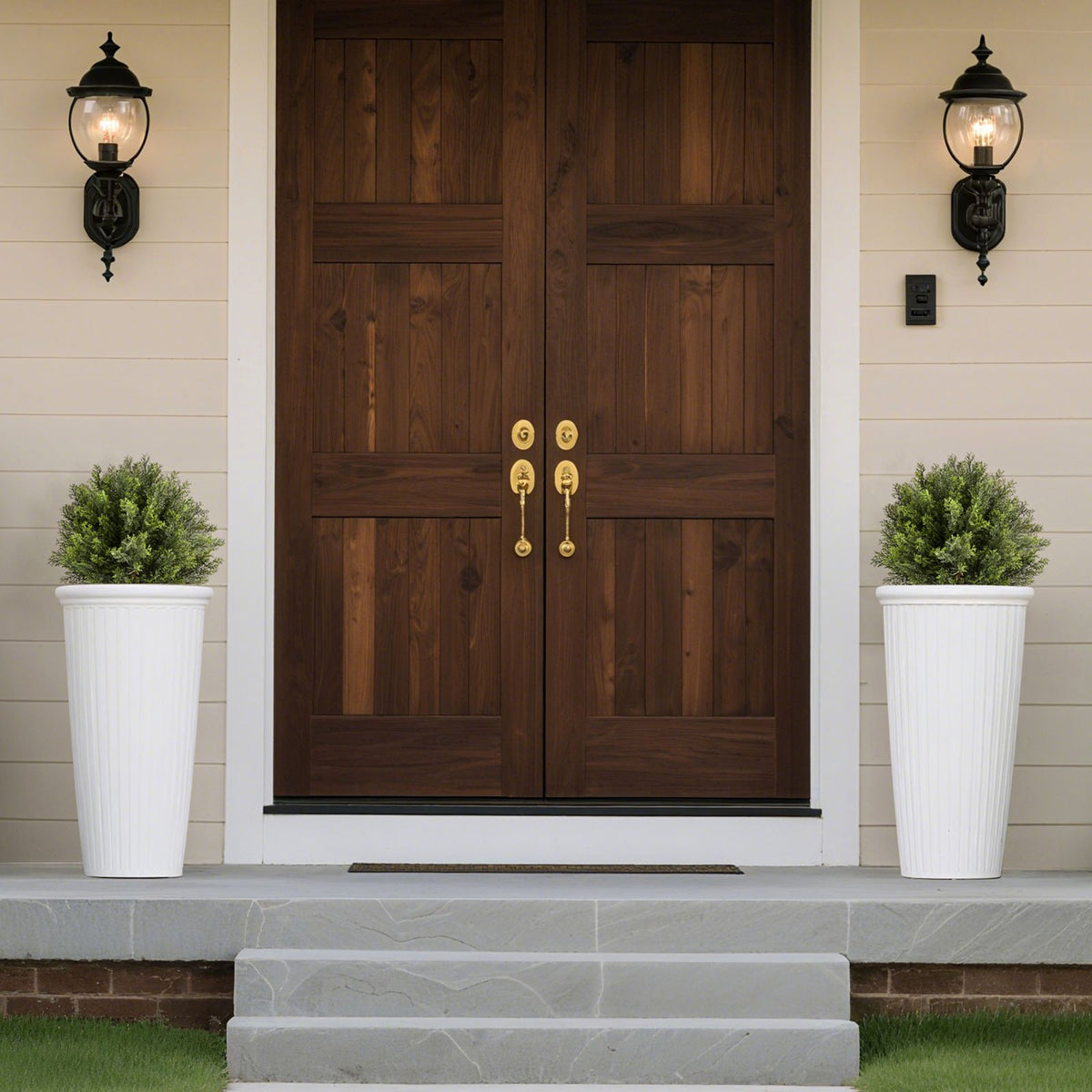 VEVOR Artificial Topiary Cypress Trees with Ground Spike, 2 Set 406mm Faux Shrubs & Bushes Potted Plants, Fake Silk Tree Look Real for Decor Front Porch Outdoor Indoor Patio Garden Balcony Backyard