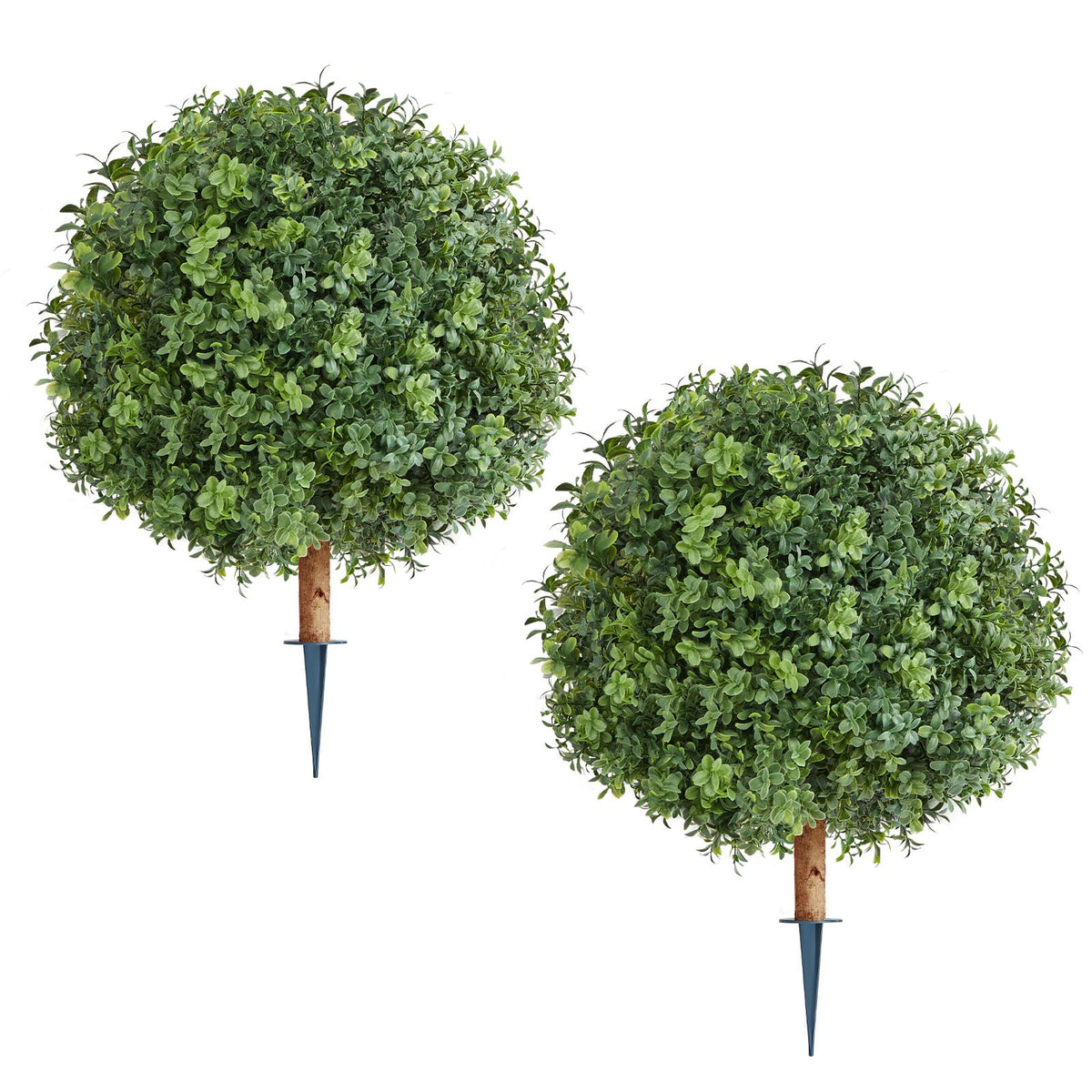 VEVOR Artificial Topiary Boxwood Trees with Ground Spike, 2 Set 559mm Faux Shrubs &amp; Bushes Potted Plants, Fake Silk Tree Look Real for Decor Front Porch Outdoor Indoor Patio Garden Balcony Backyard