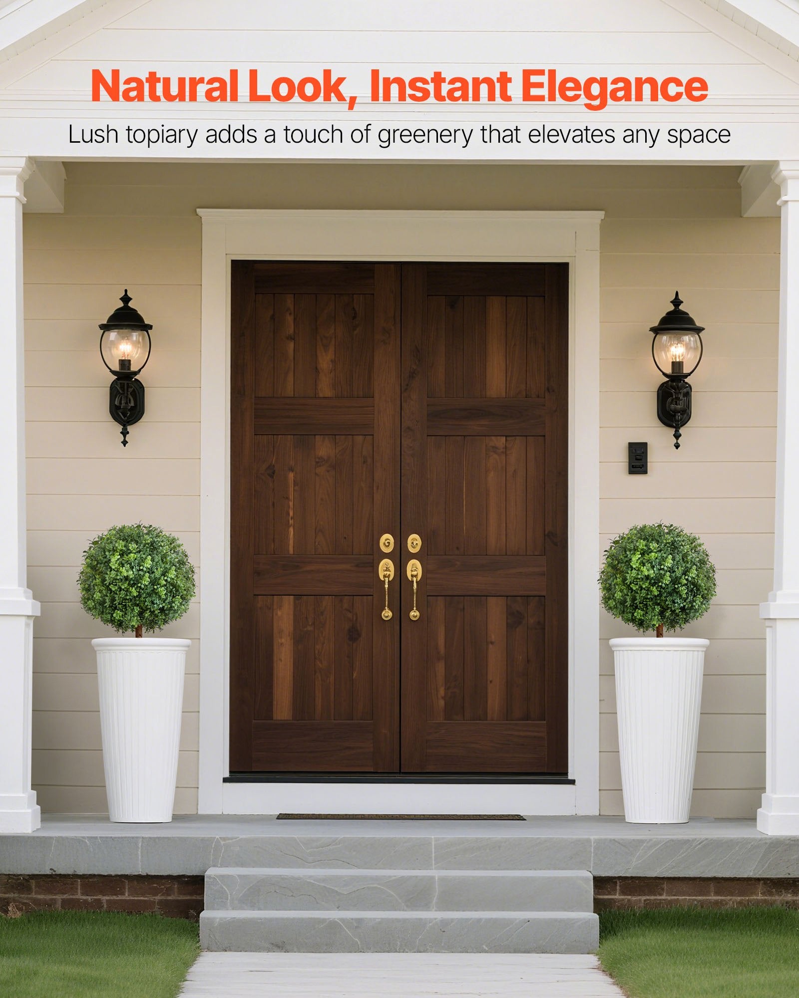 VEVOR Artificial Topiary Boxwood Trees with Ground Spike, 2 Set 559mm Faux Shrubs & Bushes Potted Plants, Fake Silk Tree Look Real for Decor Front Porch Outdoor Indoor Patio Garden Balcony Backyard