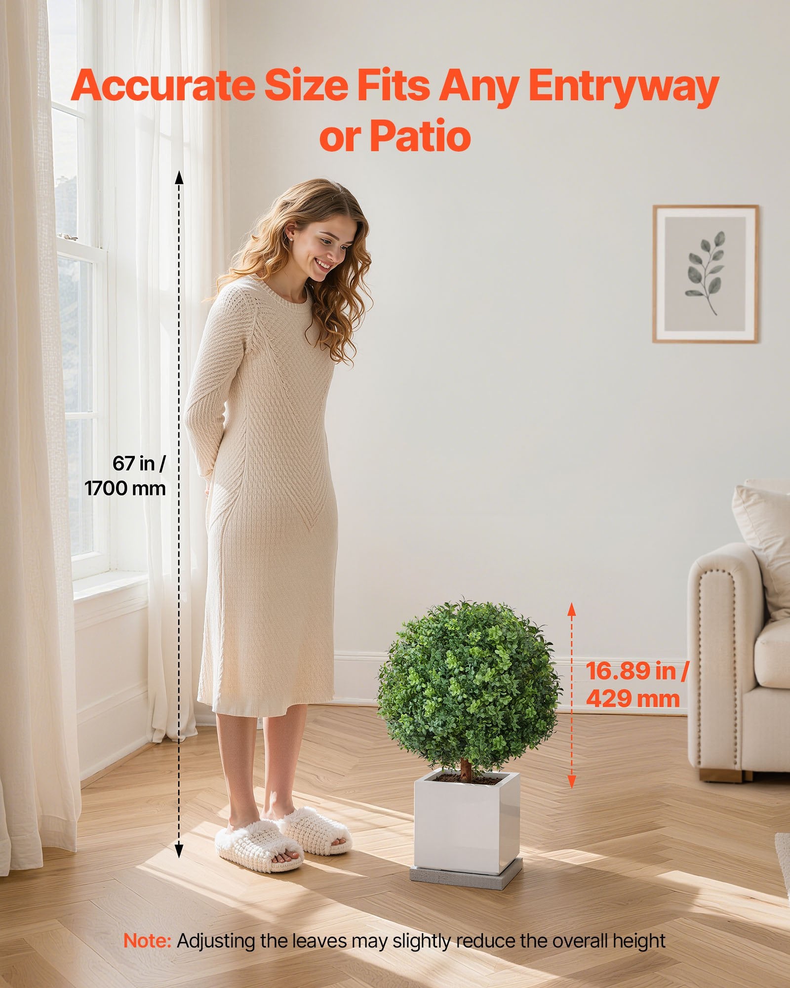 VEVOR Artificial Topiary Boxwood Trees with Ground Spike, 2 Set 559mm Faux Shrubs & Bushes Potted Plants, Fake Silk Tree Look Real for Decor Front Porch Outdoor Indoor Patio Garden Balcony Backyard