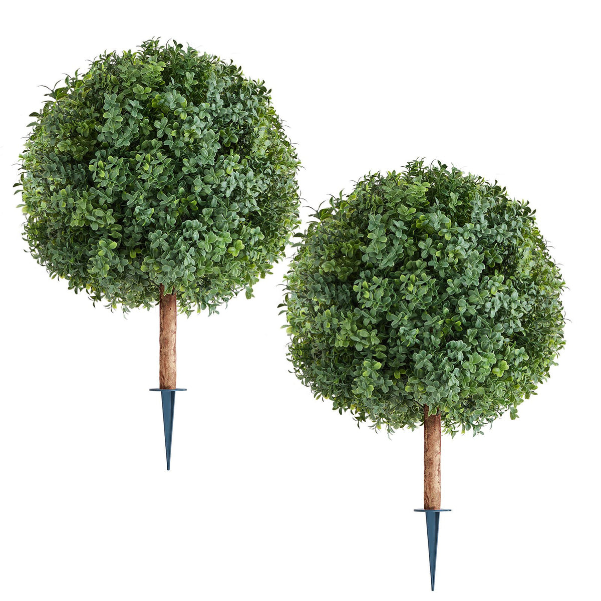 VEVOR Artificial Topiary Boxwood Trees with Ground Spike, 2 Set 686mm Faux Shrubs &amp; Bushes Potted Plants, Fake Silk Tree Look Real for Decor Front Porch Outdoor Indoor Patio Garden Balcony Backyard