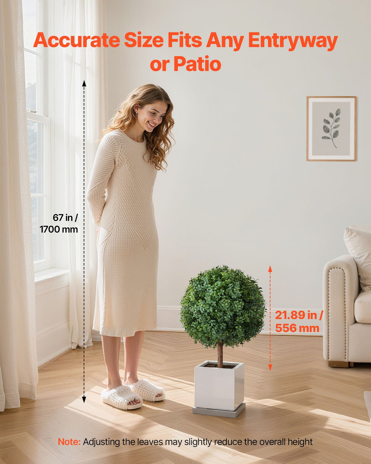 VEVOR Artificial Topiary Boxwood Trees with Ground Spike, 2 Set 686mm Faux Shrubs & Bushes Potted Plants, Fake Silk Tree Look Real for Decor Front Porch Outdoor Indoor Patio Garden Balcony Backyard