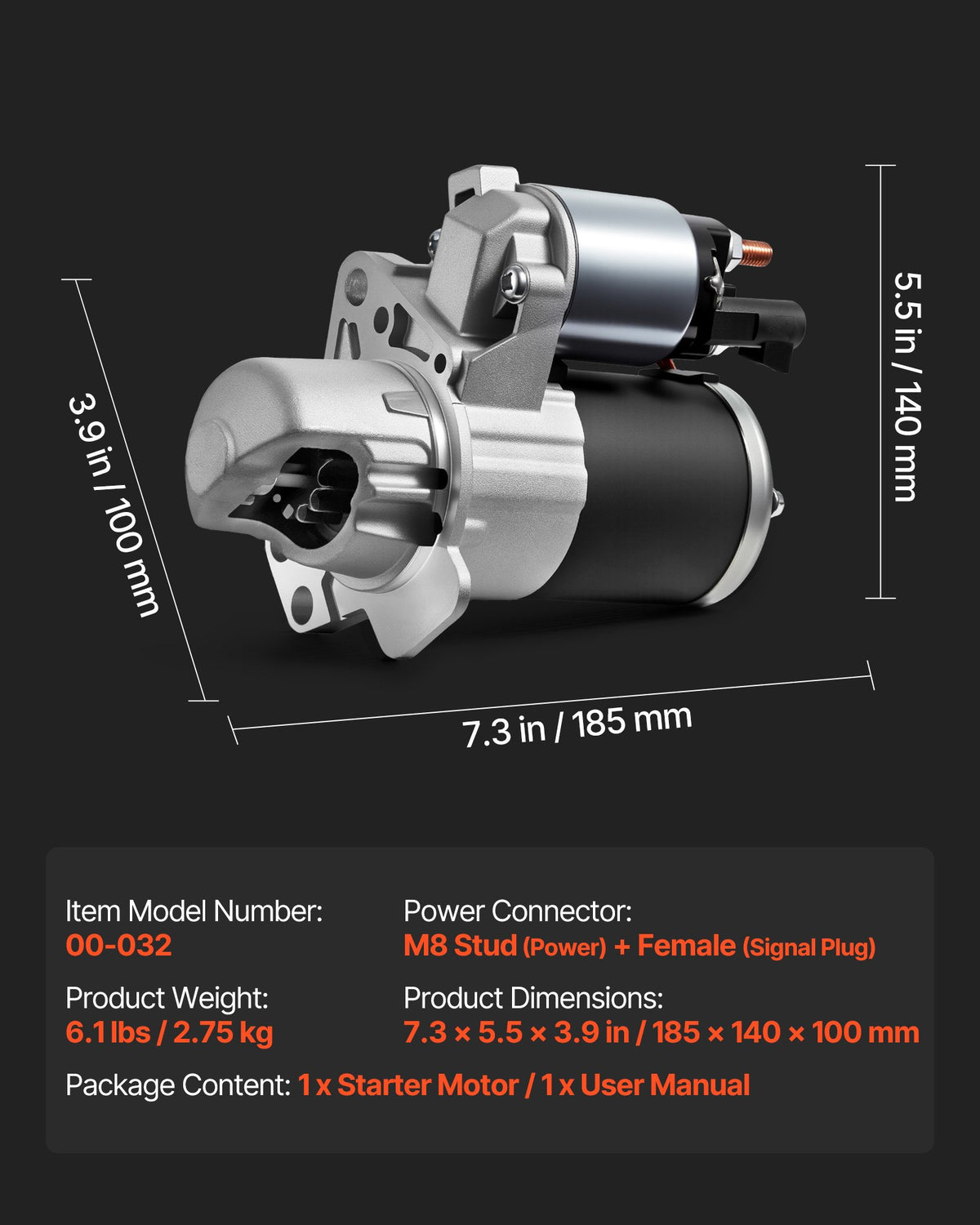 VEVOR Starter 17986, Starter Motor Replacement Compatible with Buick 3.6L V6 06-08, Cadillac SRX 3.0L V6 10-11, Chevrolet 3.6L V6 09-17, GMC Pontiac Saturn Suzuki, OEM 12588493 M000T35871 31100-78J00