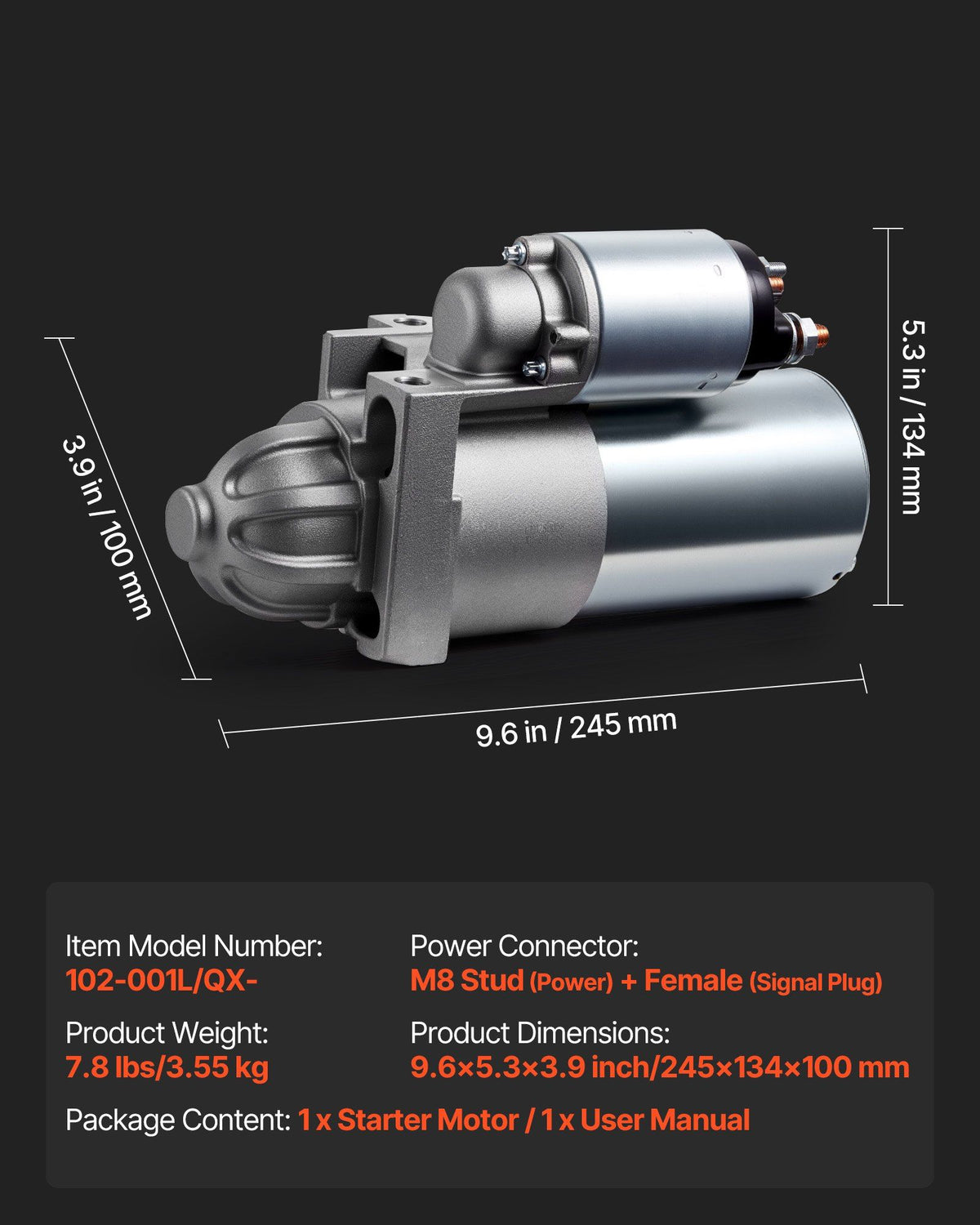 Starter 6449, Starter Motor Replacement Compatible with Oldsmobile Bravada V6 4.3L 96-98, Isuzu Hombre V6 4.3L 97-98, GMC Yukon XL 2500 V8 8.1L 01-02, OEM 106449L 12564108 9000879 410-12153R