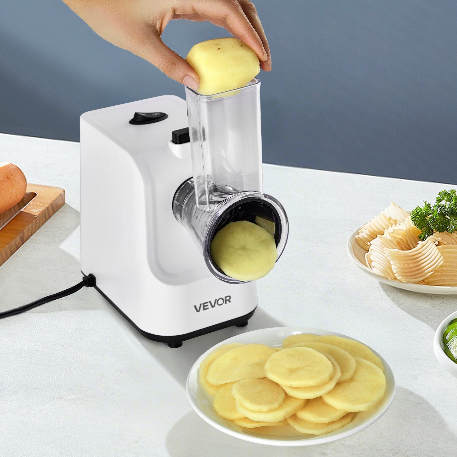 Electric Cheese Grater Salad Maker, 200W Salad Shooter, Electric Vegetable Slicer Shredder Chopper for Fruits with 5 Attachments, Stainless Steel Food Cutter for Vegetables, and Cheeses