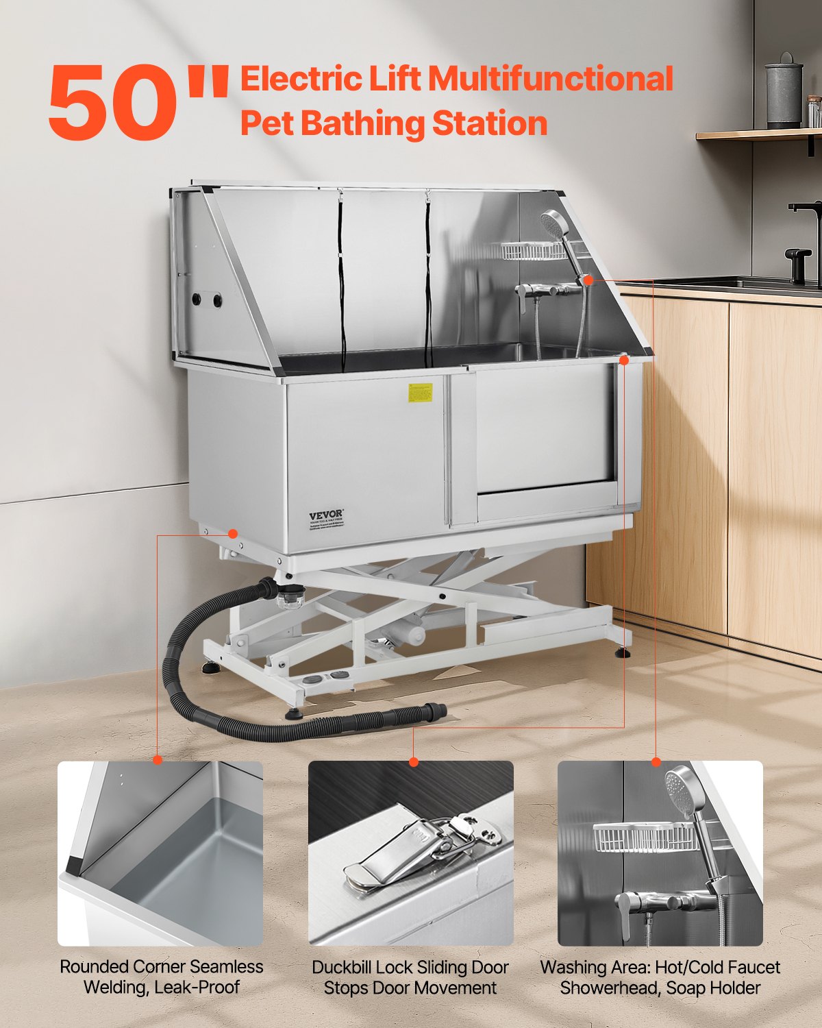 VEVOR 127 cm Electric Dog Grooming Bath Tub Stainless Steel w Water Filter