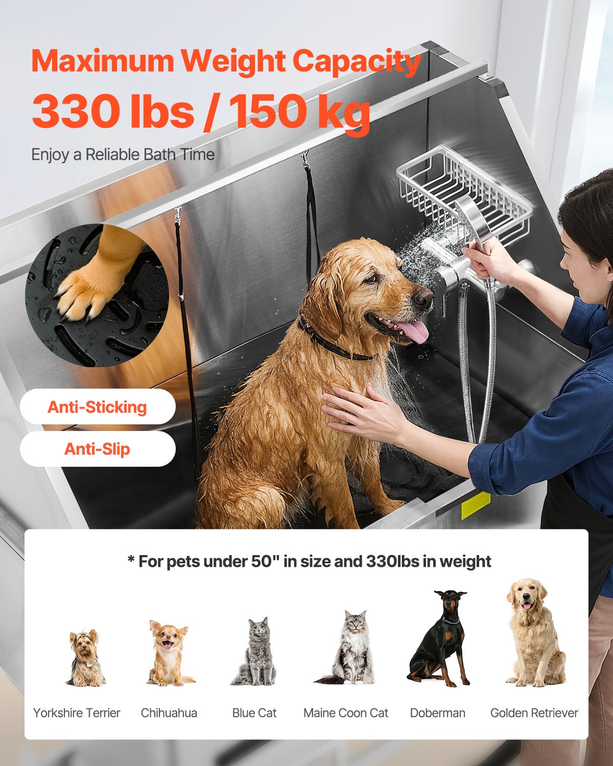 VEVOR 127 cm Electric Dog Grooming Bath Tub Stainless Steel w Water Filter