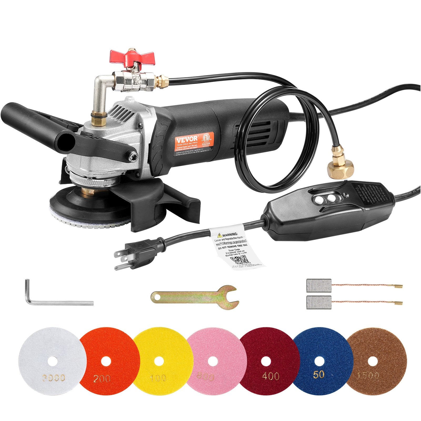 VEVOR Wet Stone Polisher 4-Inch Electric Granite Polisher with 6 Speed & 7 Pads