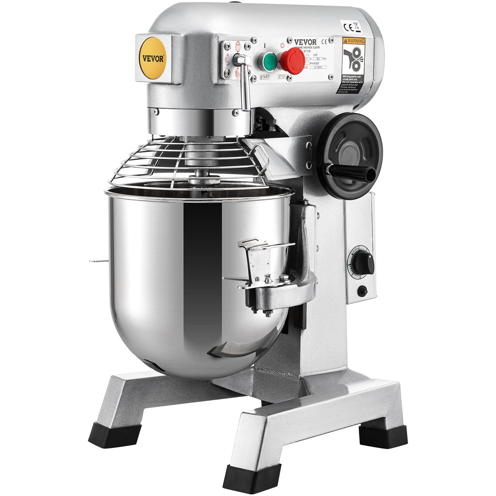 VEVOR Commercial Stand Mixer, 850W Heavy Duty Electric Food Mixer, 15Qt Stainless Steel Bowl with 3 Speeds Adjustable 113/184/341 RPM, Dough Hook Whisk Beater Included, Perfect for Bakery Pizzeria