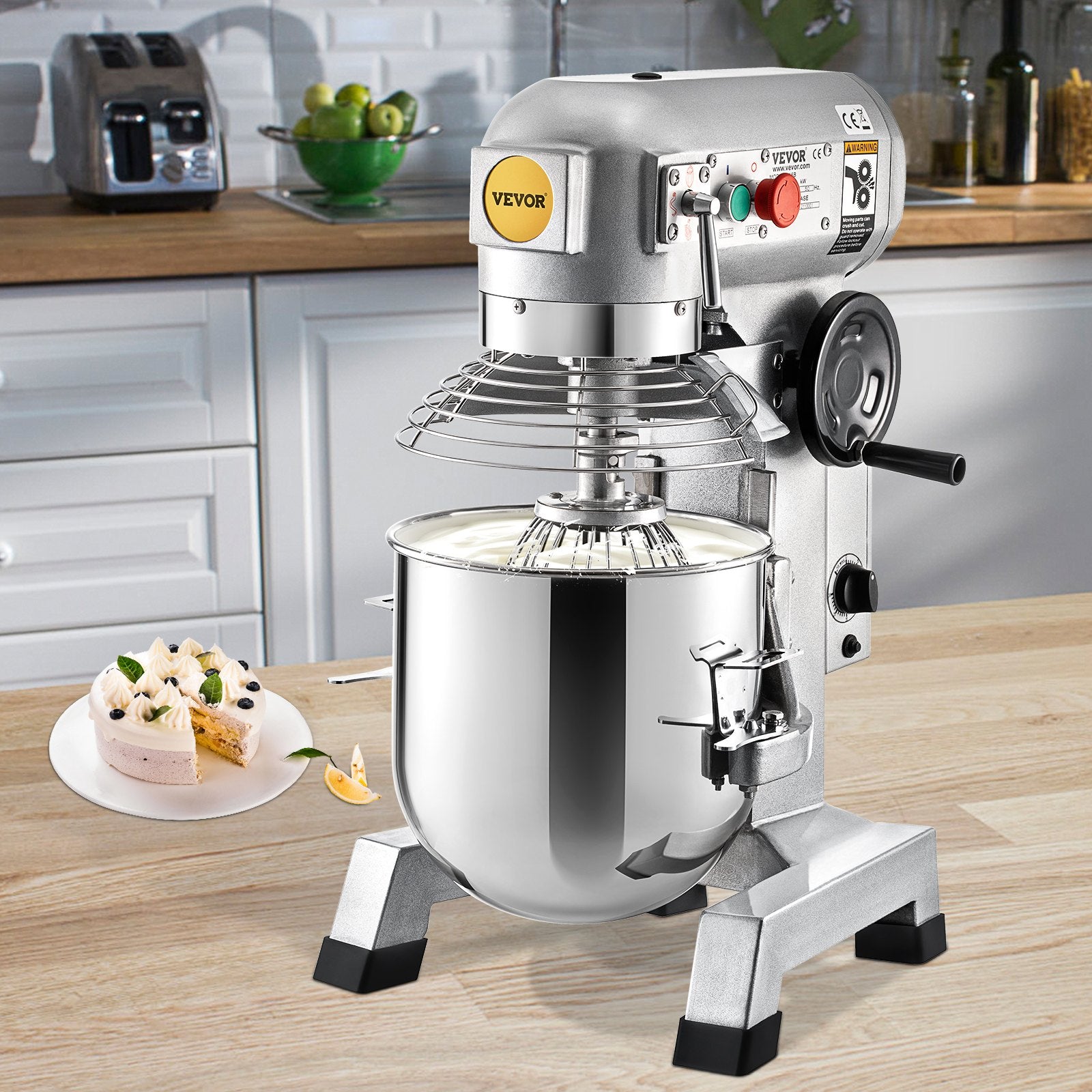 VEVOR Commercial Food Mixer 30Qt, Food Mixer Commercial with Timing Function, 1100W Stainless Steel Bowl Heavy Duty Electric Commercial Mixer with 3 Speeds Adjustable 108/199/382 RPM, Dough Hook Whisk