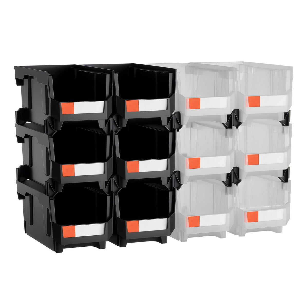 VEVOR Plastic Stackable Storage Bins, 37.7 x 21.5 x 18 cm (12 Pack), Plastic Containers for Organizing &amp; Storage Bins for Garage, Small Parts, Office Supplies, Other Accessories, Black &amp; Transparent