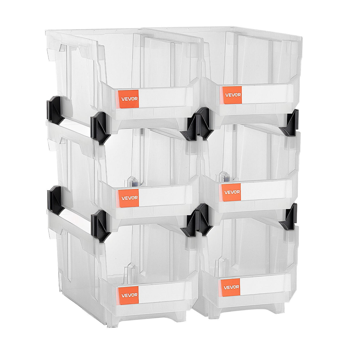 VEVOR Plastic Stackable Storage Bins, 37.7 x 21.5 x 18 cm (6 Pack), Plastic Containers for Organizing & Storage Bins for Closet, Garage, Small Parts, Office Supplies, Other Accessories, Transparent