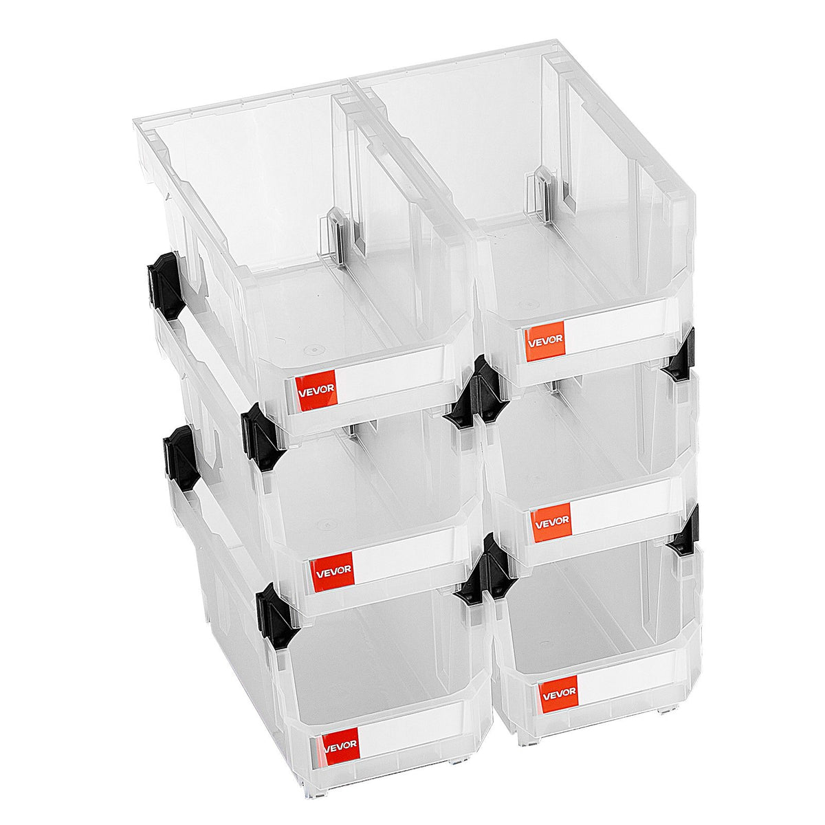 VEVOR Plastic Stackable Storage Bins, 37.7 x 21.5 x 18 cm (6 Pack), Plastic Containers for Organizing & Storage Bins for Closet, Garage, Small Parts, Office Supplies, Other Accessories, Transparent
