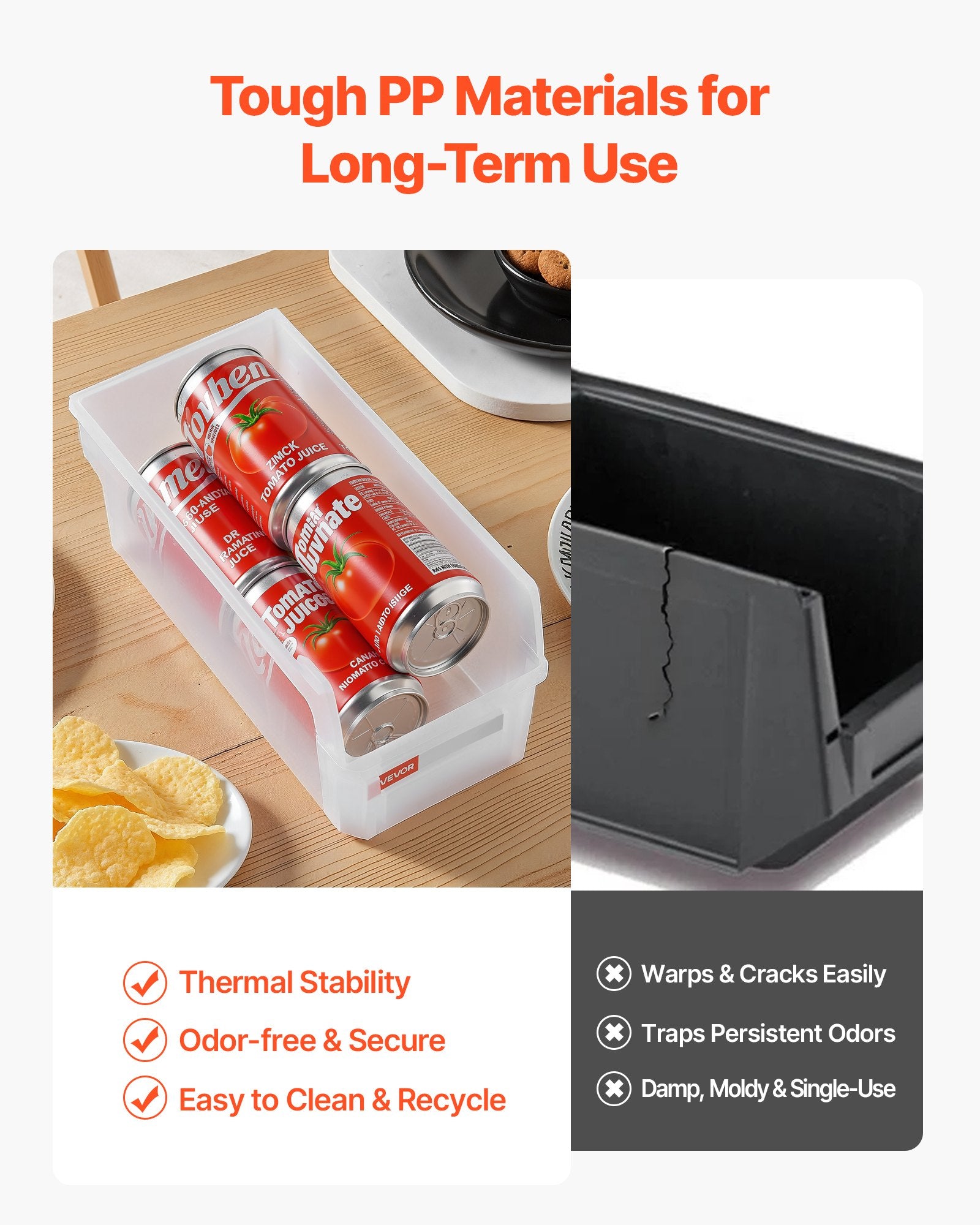 VEVOR Plastic Stackable Storage Bins, 27.6 x 14 x 13 cm (8 Pack), Plastic Containers for Organizing & Storage Bins for Closet, Garage, Small Parts, Office Supplies, Other Accessories, Transparent