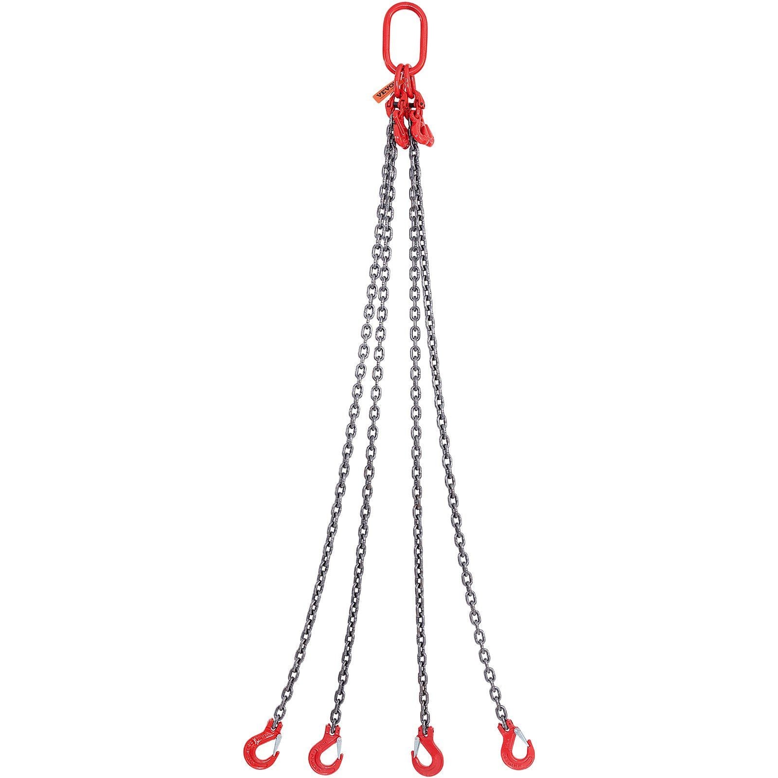 Chain Sling, 8 mm x 150 cm Lifting Chains with Hooks, G80 Engine Chain Hoist Lifts, 5 Ton Lifting Sling Chains for Engine Hoist, Engine Lift Chain with 4 Leg Grab Hooks & Adjusters Heavy Duty