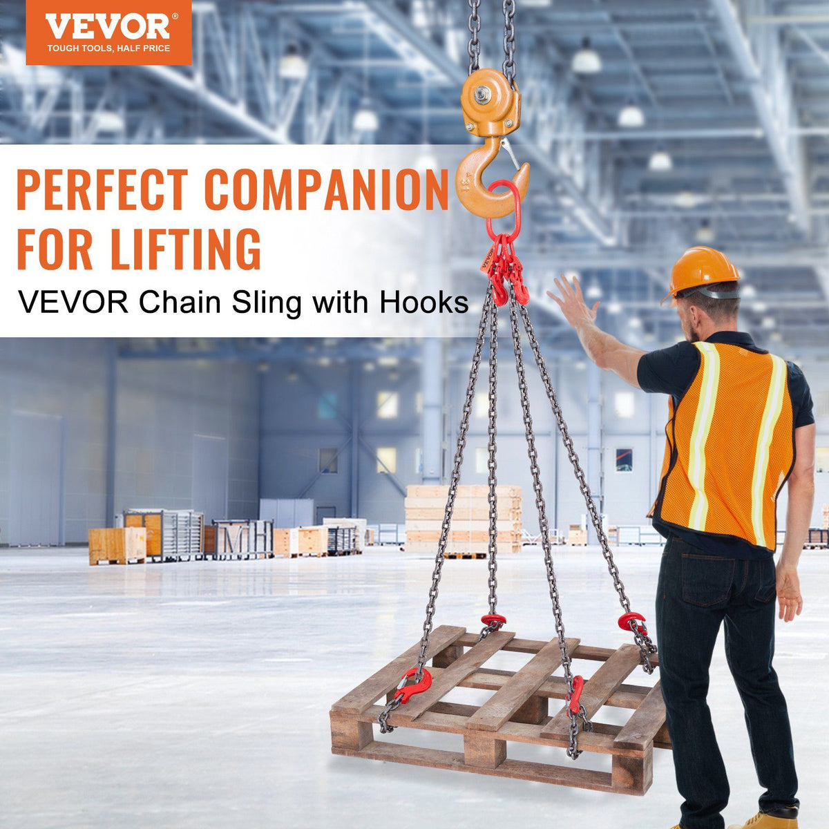 Chain Sling, 8 mm x 150 cm Lifting Chains with Hooks, G80 Engine Chain Hoist Lifts, 5 Ton Lifting Sling Chains for Engine Hoist, Engine Lift Chain with 4 Leg Grab Hooks & Adjusters Heavy Duty