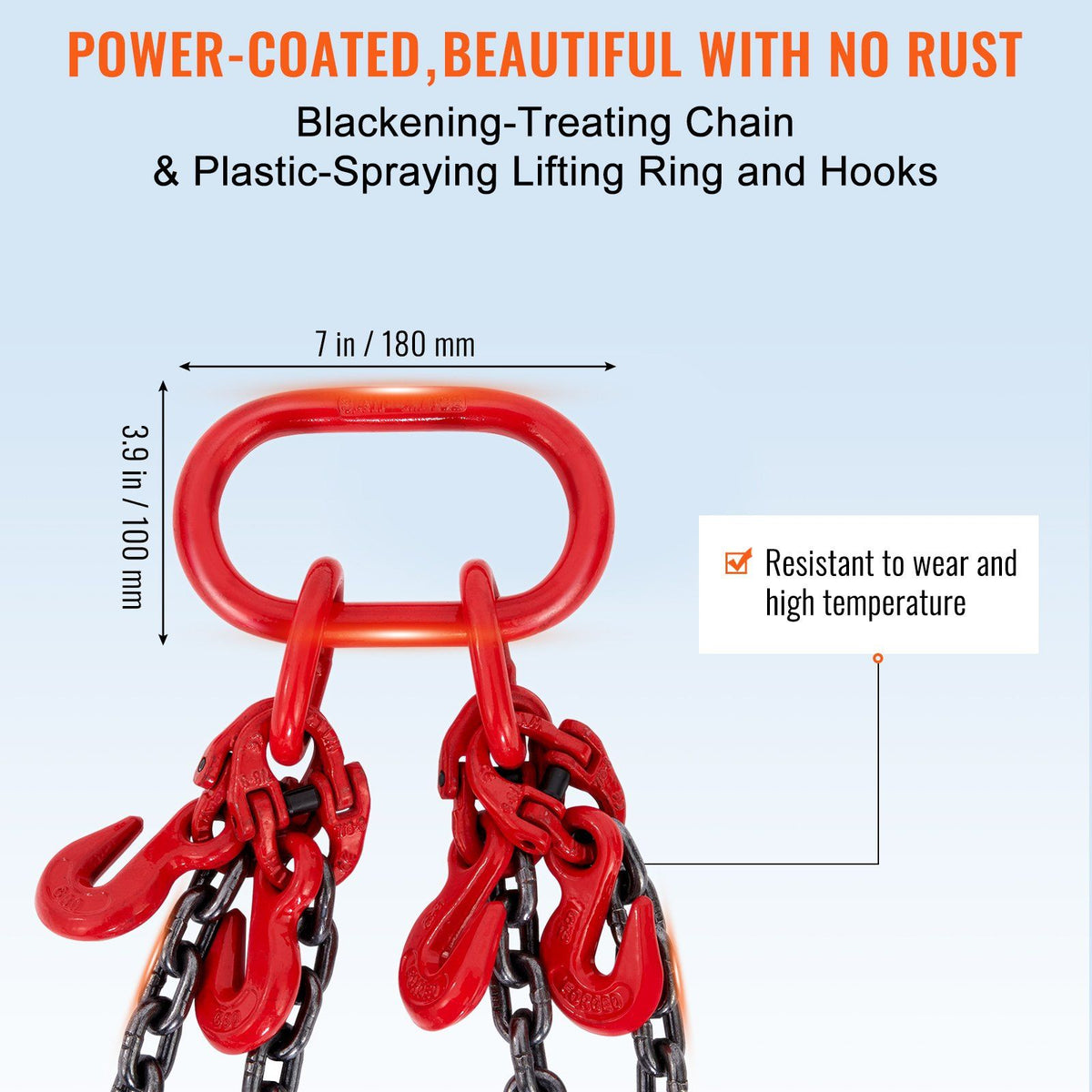 Chain Sling, 8 mm x 150 cm Lifting Chains with Hooks, G80 Engine Chain Hoist Lifts, 5 Ton Lifting Sling Chains for Engine Hoist, Engine Lift Chain with 4 Leg Grab Hooks & Adjusters Heavy Duty